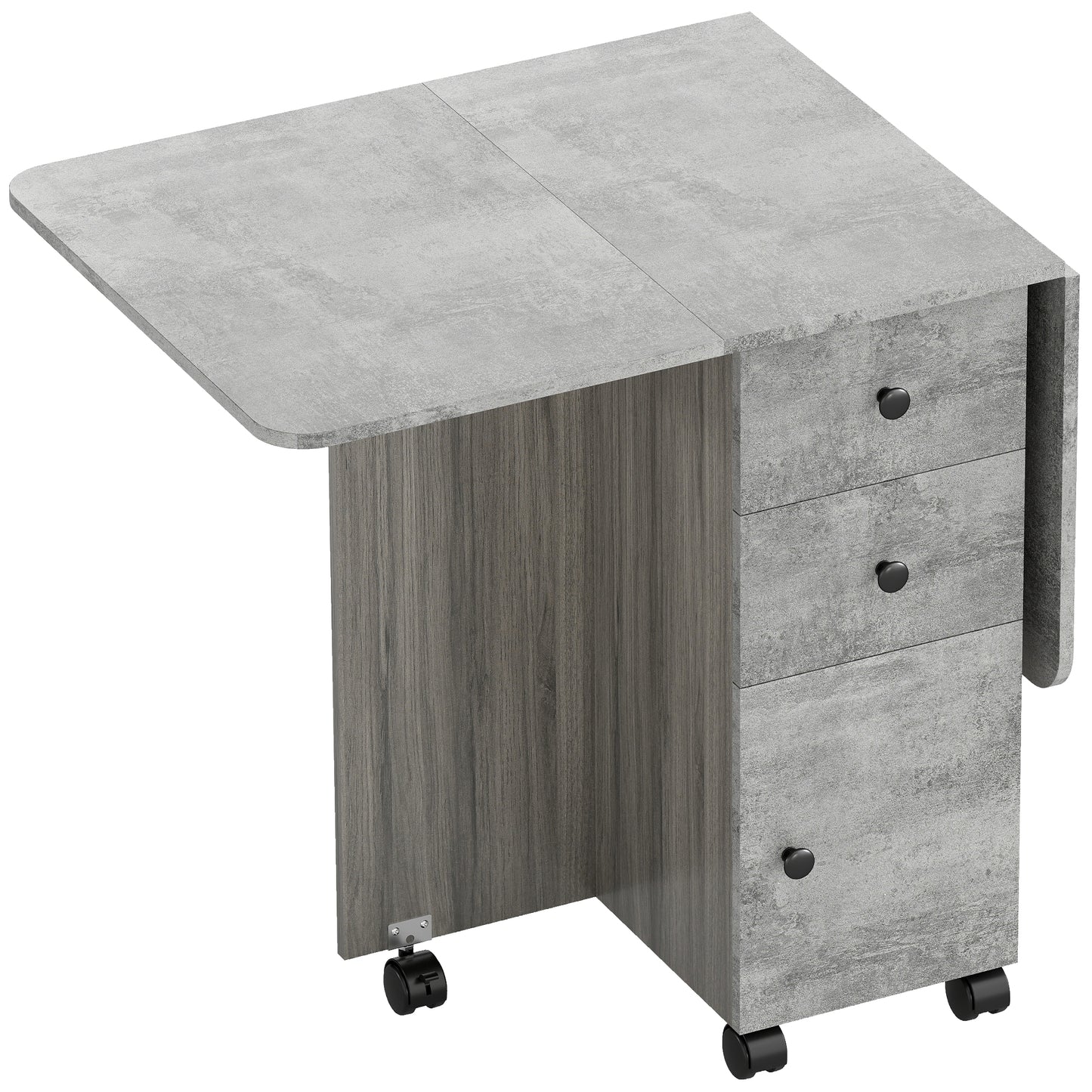 HOMCOM Multi-Storage Six-Person Drop Leaf Dining Table - Mixed Grey