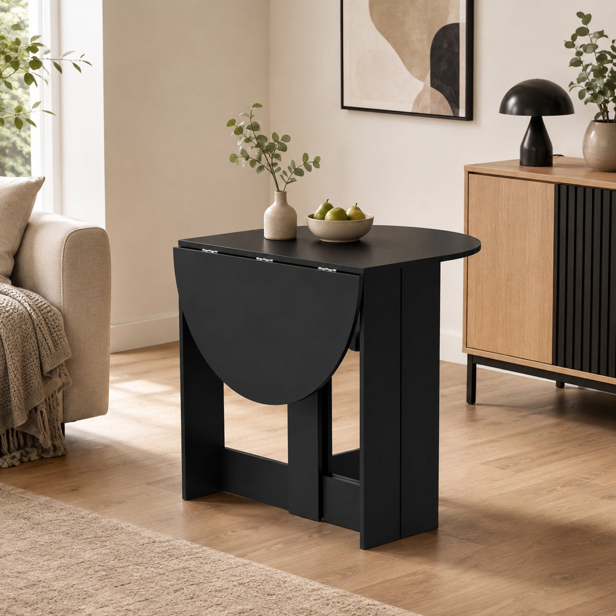 HOMCOM Folding Dining Table, Drop-Leaf Table with Foldable Leaves for Small Spaces, Kitchen, Dining Room, Black