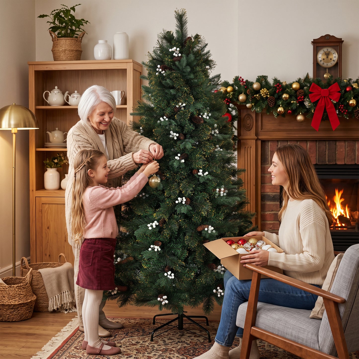 HOMCOM 6ft Artificial Christmas Tree, Fir Hinged Xmas Tree with 716 Branch Tips, Foldable Metal Stand, Easy Assembly, Green