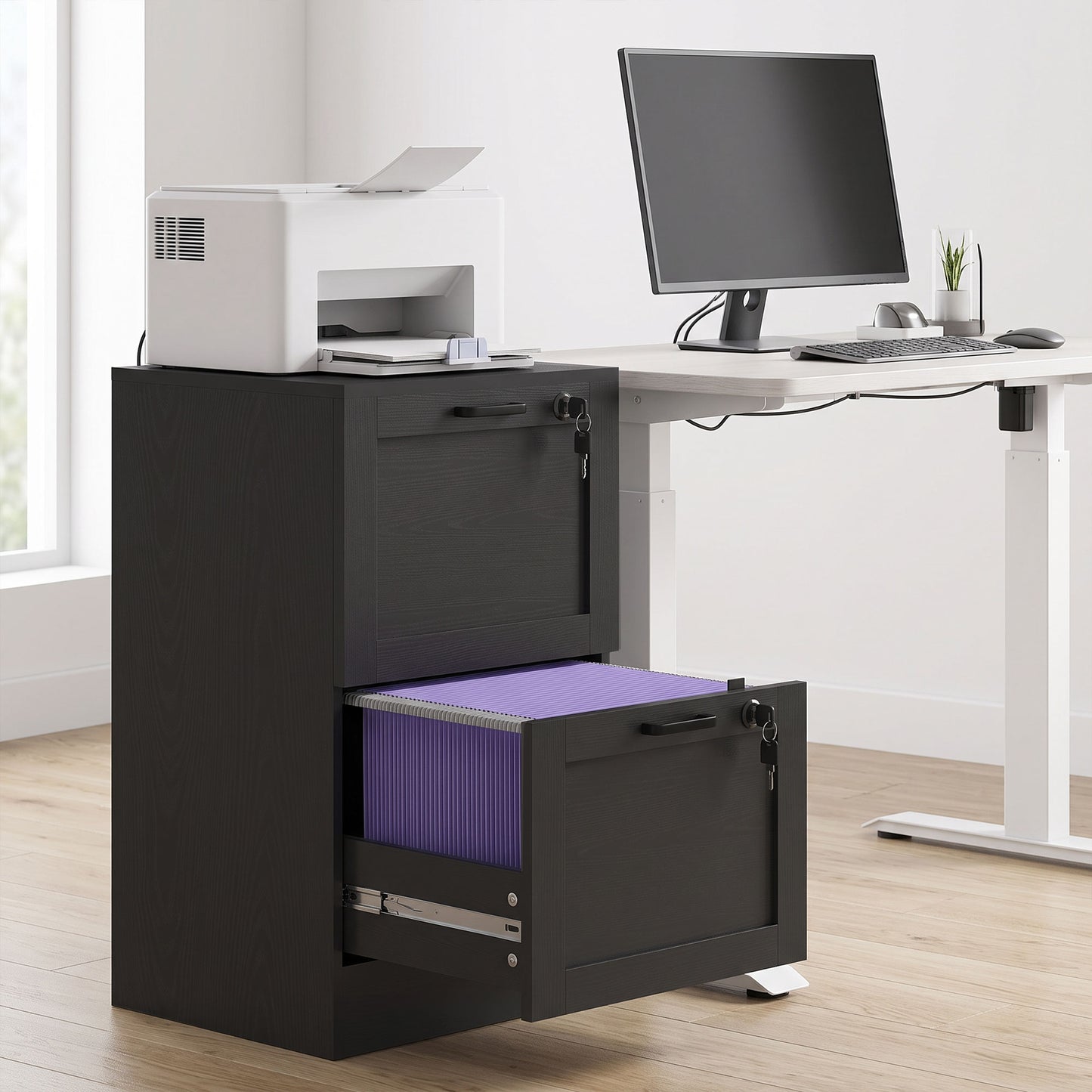 HOMCOM 2-Drawer Filing Cabinet with Lock - Black