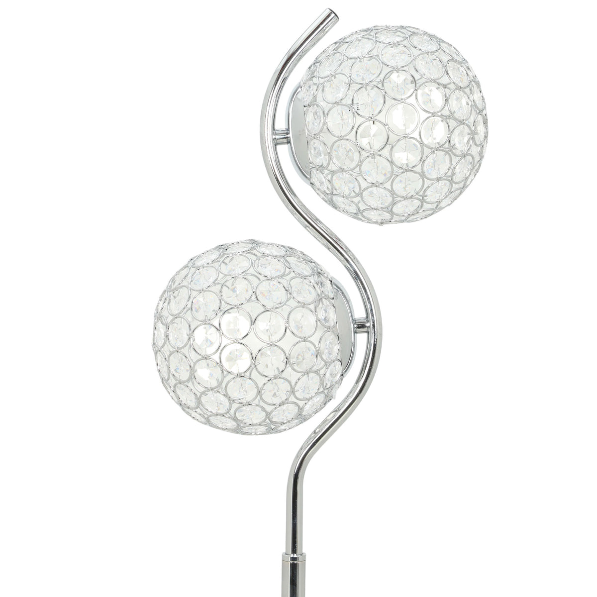 HOMCOM Floor Lamp with Crystal Globe Shades, Modern Dual Head Standing Lamp with Foot Switch and Weighted Base, Silver