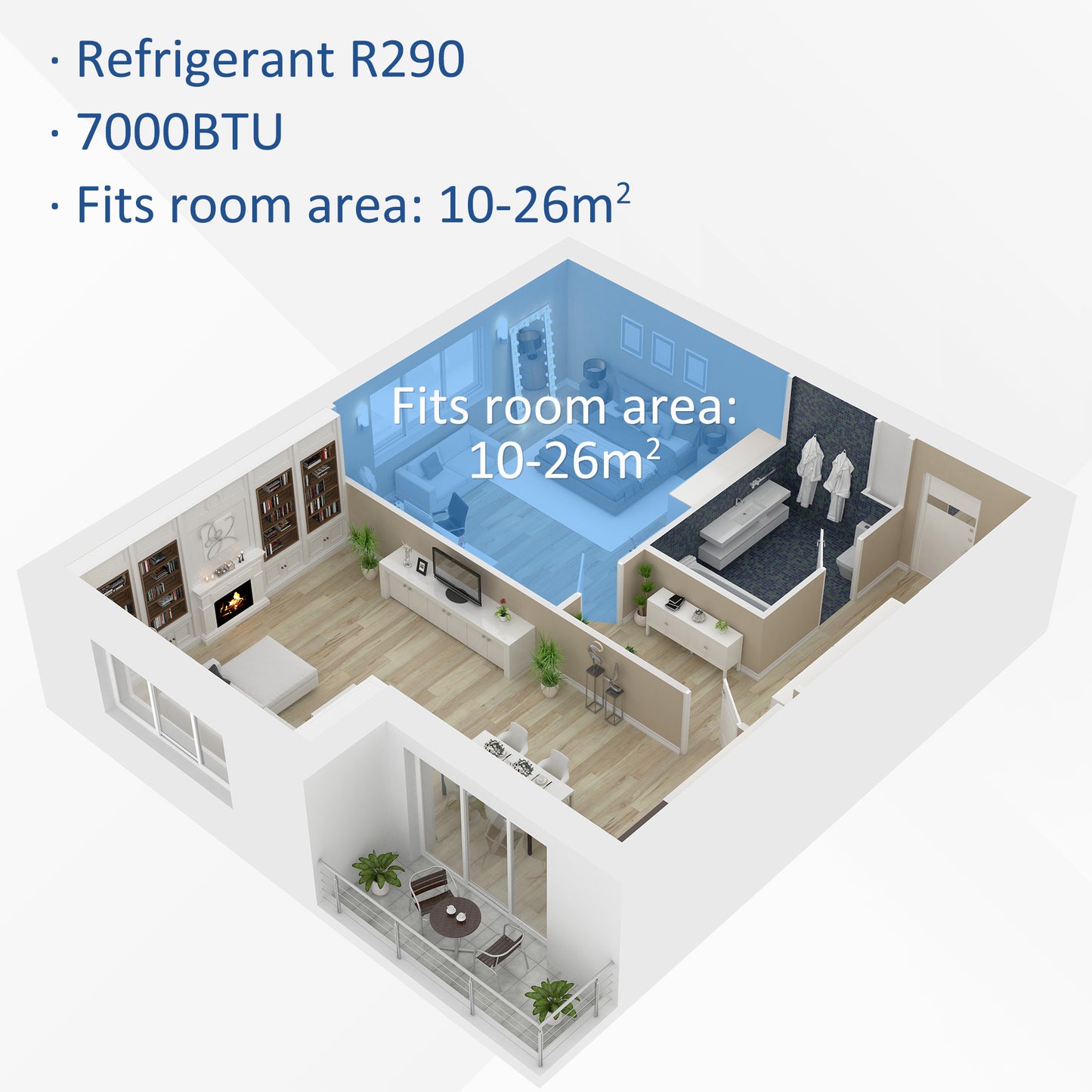 HOMCOM 7000 BTU 4-In-1 Portable Air Conditioner Unit Cooling Dehumidifying Ventilating for Room up to 26m², with Fan, Remote, 24H Timer, Window Mount Kit, R290, A Energy Efficiency