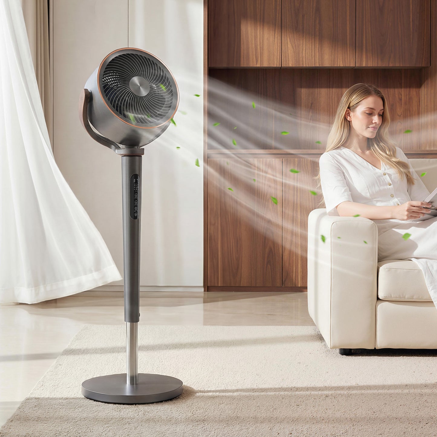 HOMCOM 20dB Silent Standing Fan, 70°+90° Auto Oscillating Fan with 12 Speeds, LED Light, Air Circulator, Remote Control, 12H Timer, for Bedroom, 46 Inch, Grey