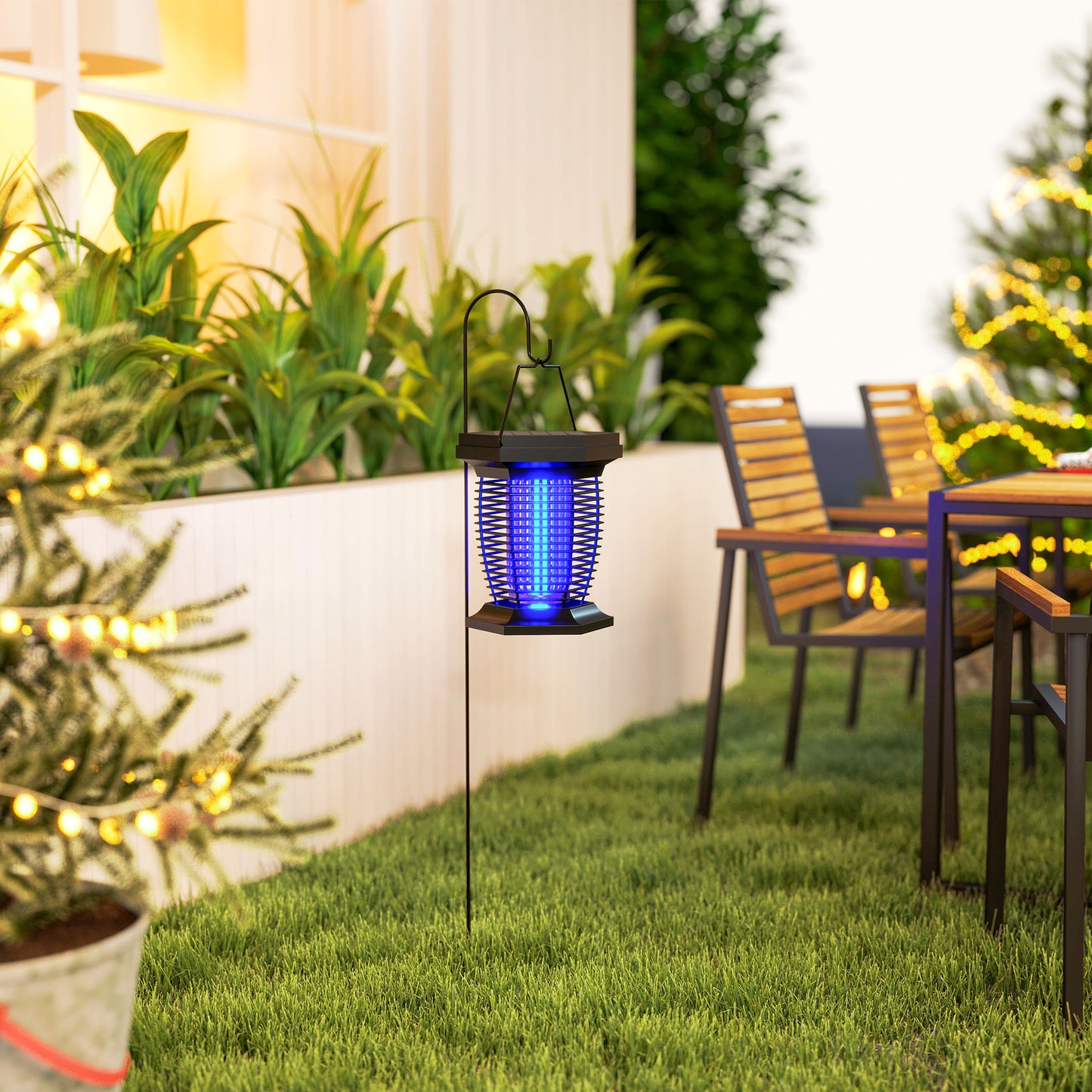 Outsunny 2-in-1 Electric Fly Zapper with UVA Light, Hanging Garden Lantern, Solar and USB-DC Rechargeable Insect Mosquito Bug Zapper, Fly Killer for Indoor and Outdoor Use, Black