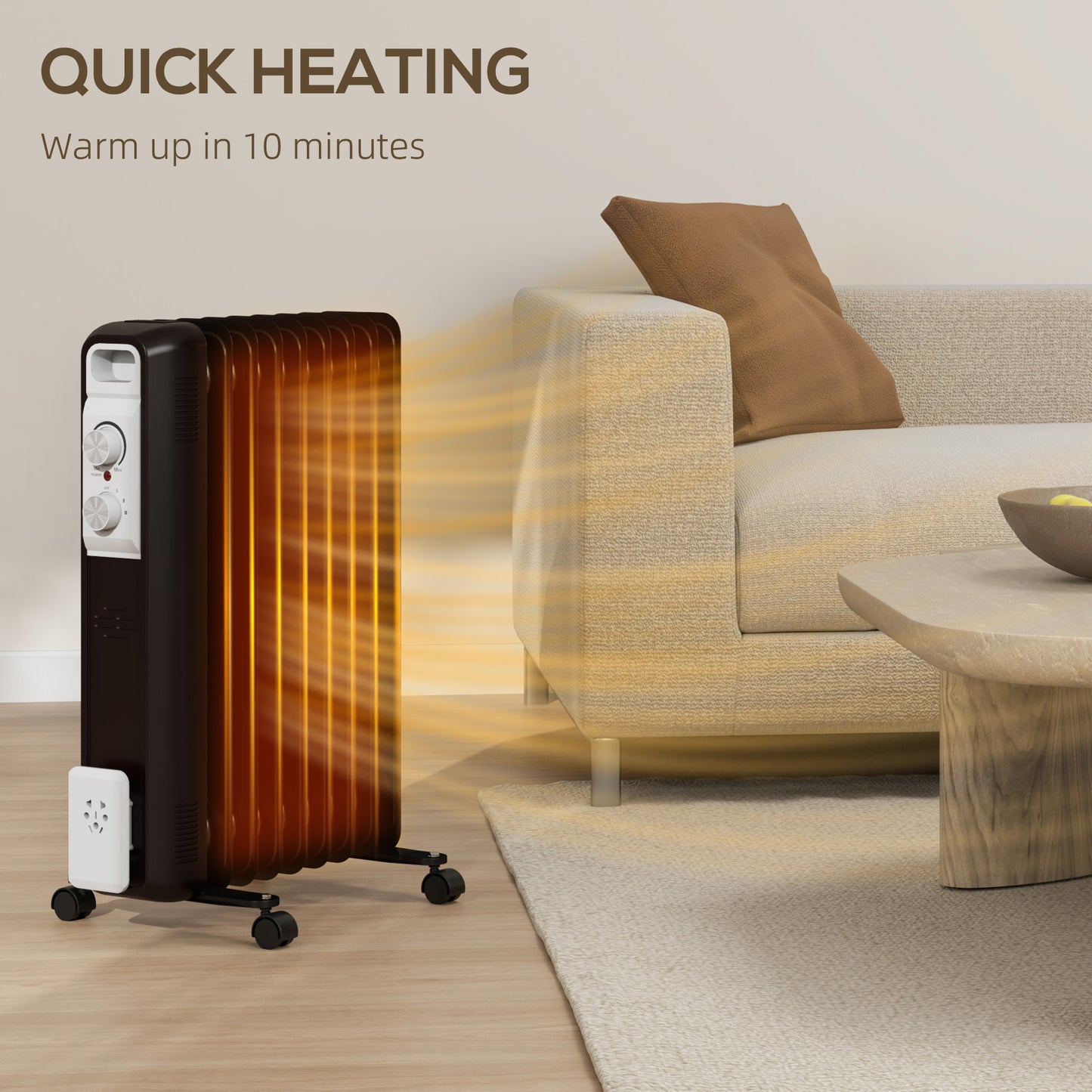 HOMCOM 2kW Nine Fin Oil-Filled Radiator - Black