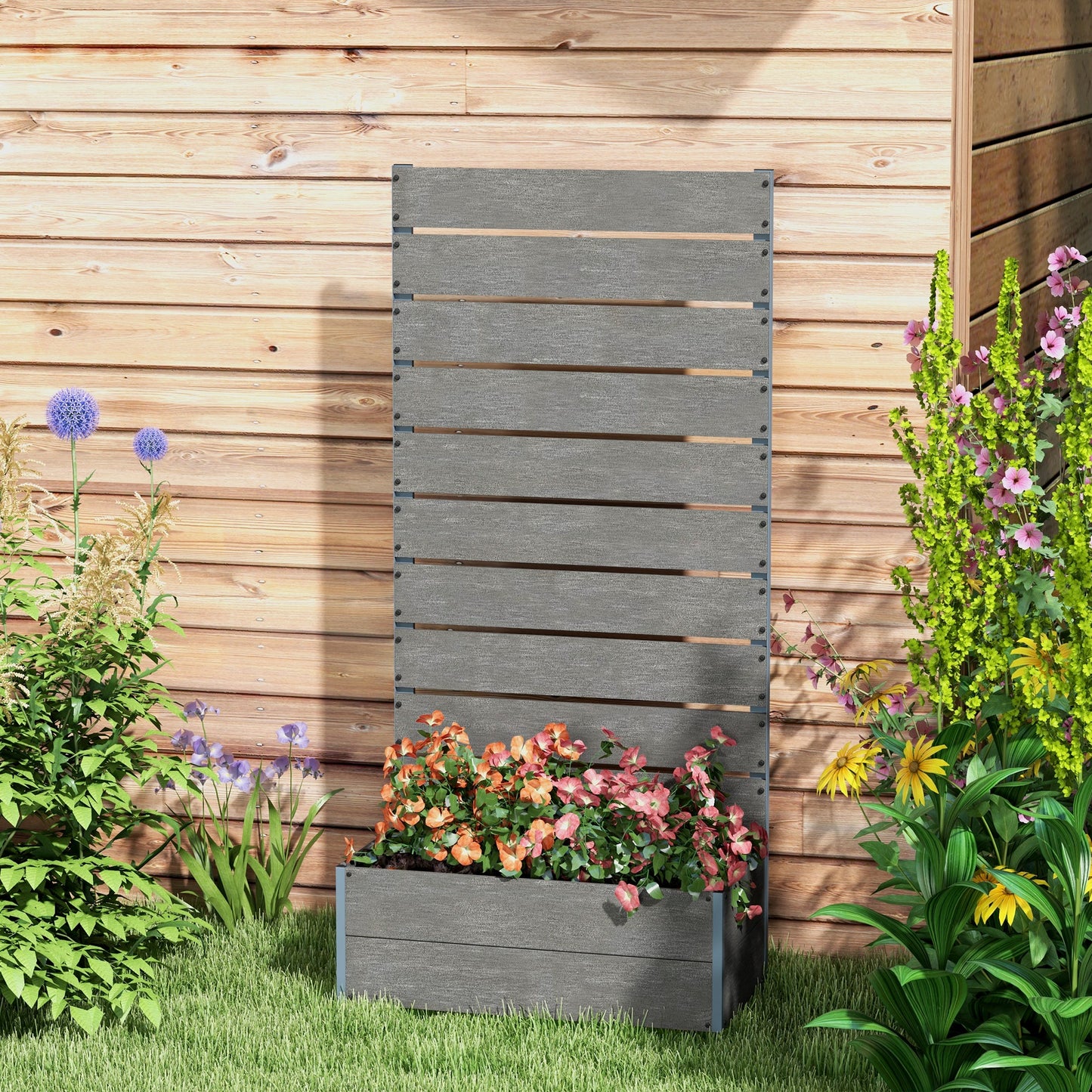Outsunny Garden Planter with Trellis Wooden Planter for Garden & Patio Family Use, Grey