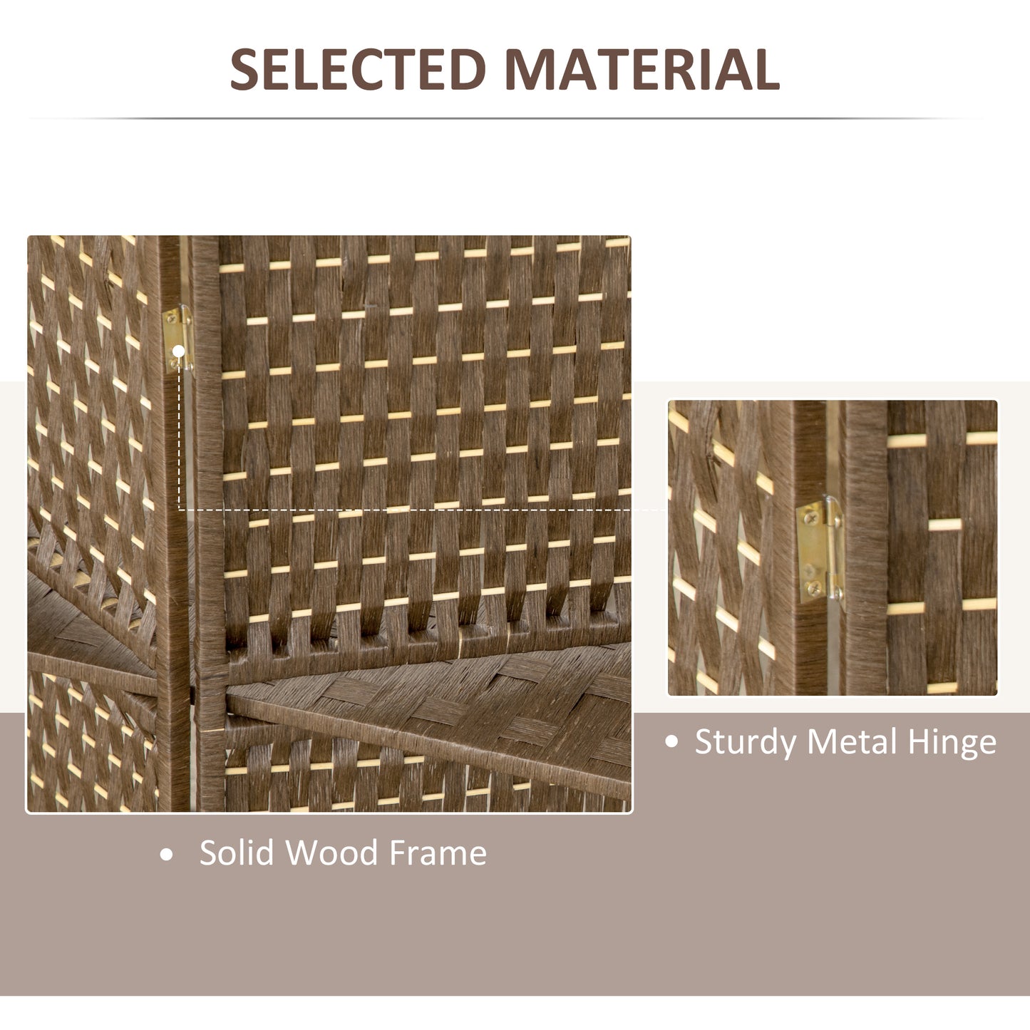 HOMCOM 4-Panel Room Dividers with Shelves, Wave Fibre Freestanding Folding Privacy Screen Panels, Partition Wall Divider for Indoor Bedroom Office, 180 cm, Brown