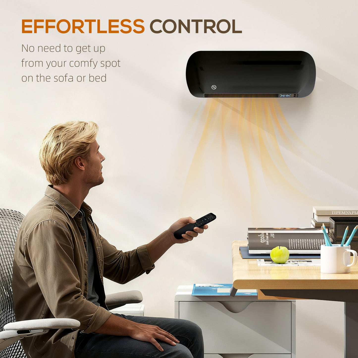 HOMCOM 2000W Ceramic Electric Heater with Fan, Adjustable Thermostat, Wall Mounted - Black