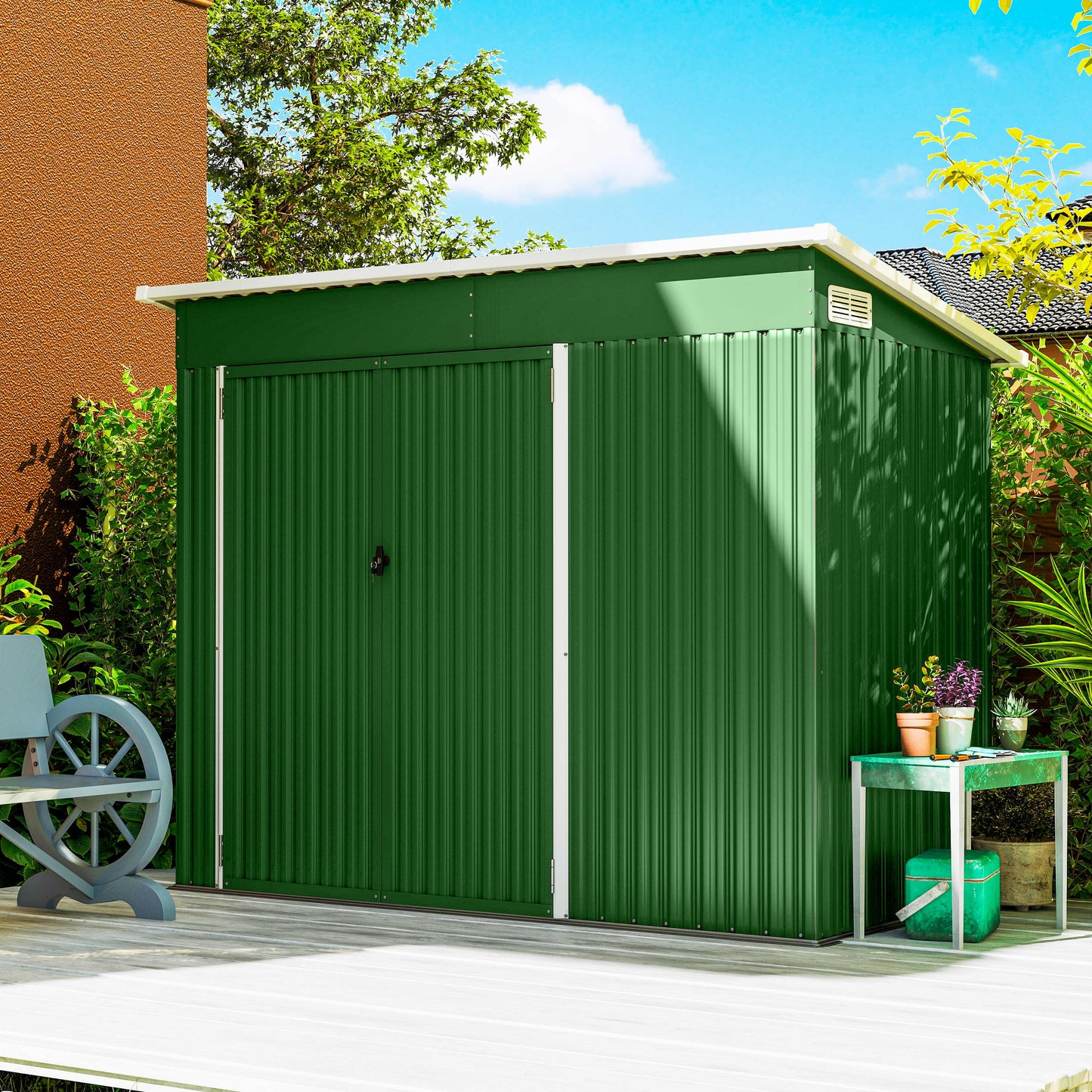 Outsunny 7.5 x 4.3ft Metal Garden Storage Shed, Waterproof Outdoor Shed with Triple Lockable Door, Gloves, Vents, Green