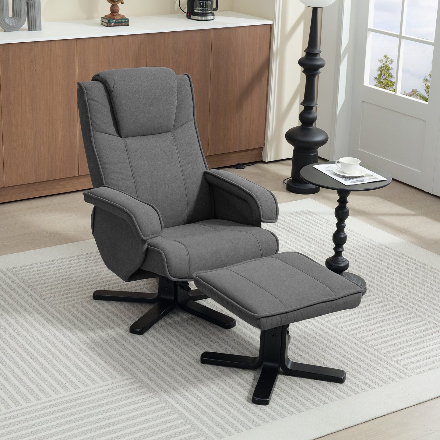 HOMCOM Swivel Recliner Chair with Footstool - Charcoal Grey Velvet