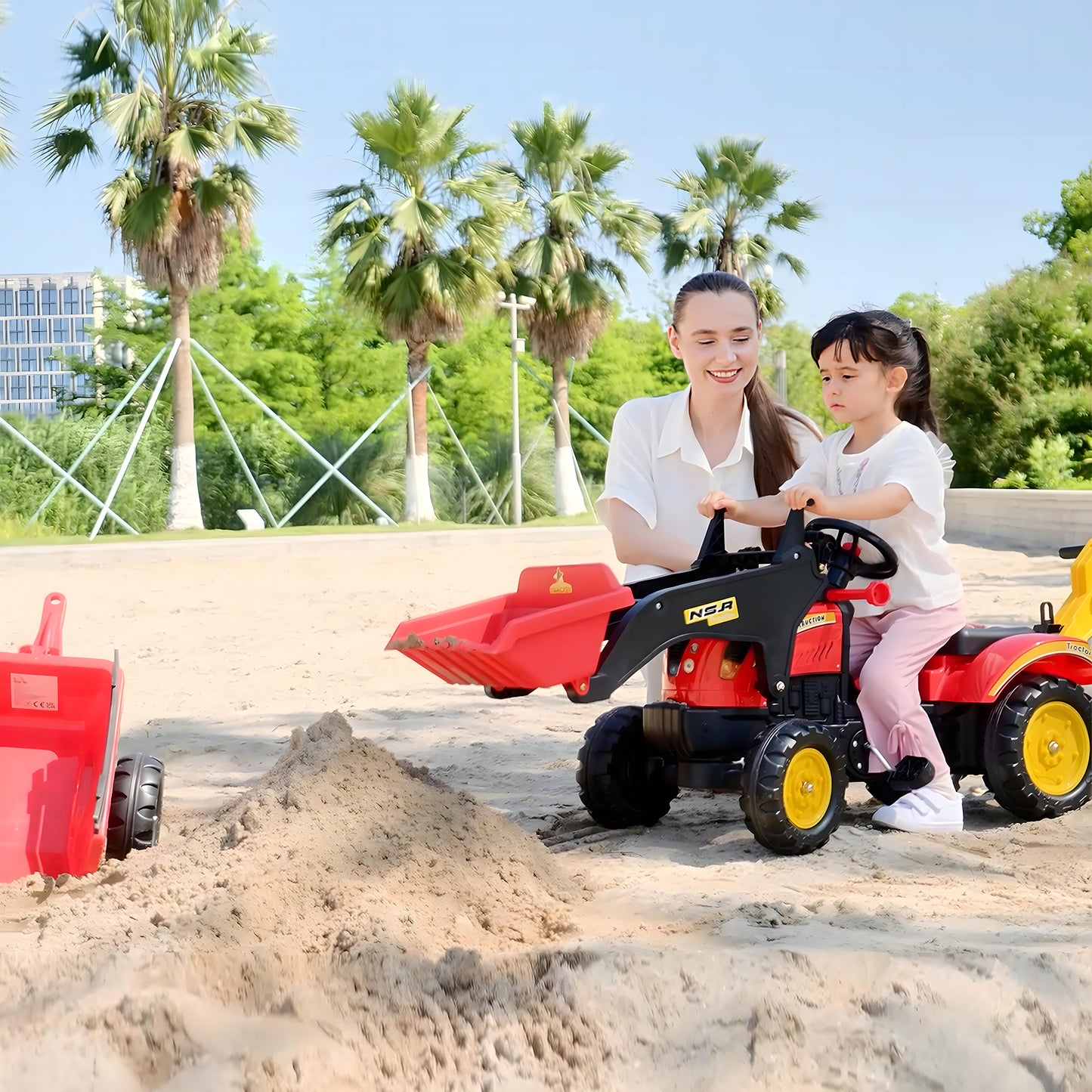 HOMCOM Kids Children Pedal Go Kart Ride On Toy Car Excavator Tractor w/ Moving Bucket Steering Wheel Removable Digger For 3 - 6 Years