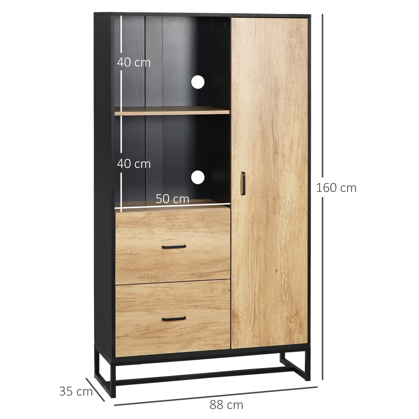 HOMCOM Tall Kitchen Cupboard, Freestanding Kitchen Pantry Cabinet with Adjustable Shelves, Drawers and Soft Close Door, 160cm