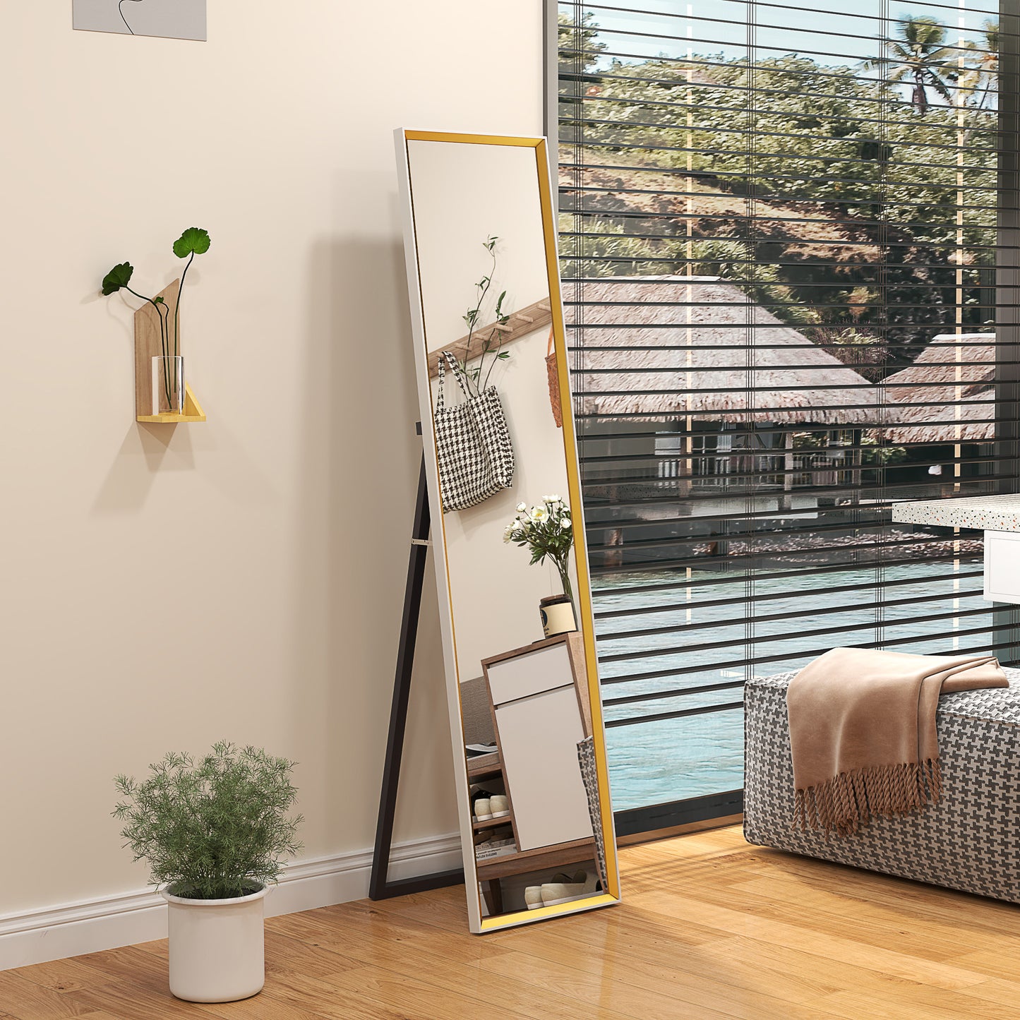 HOMCOM 157 x 37cm Elegant Full-Length Mirror - White/Gold-Tone