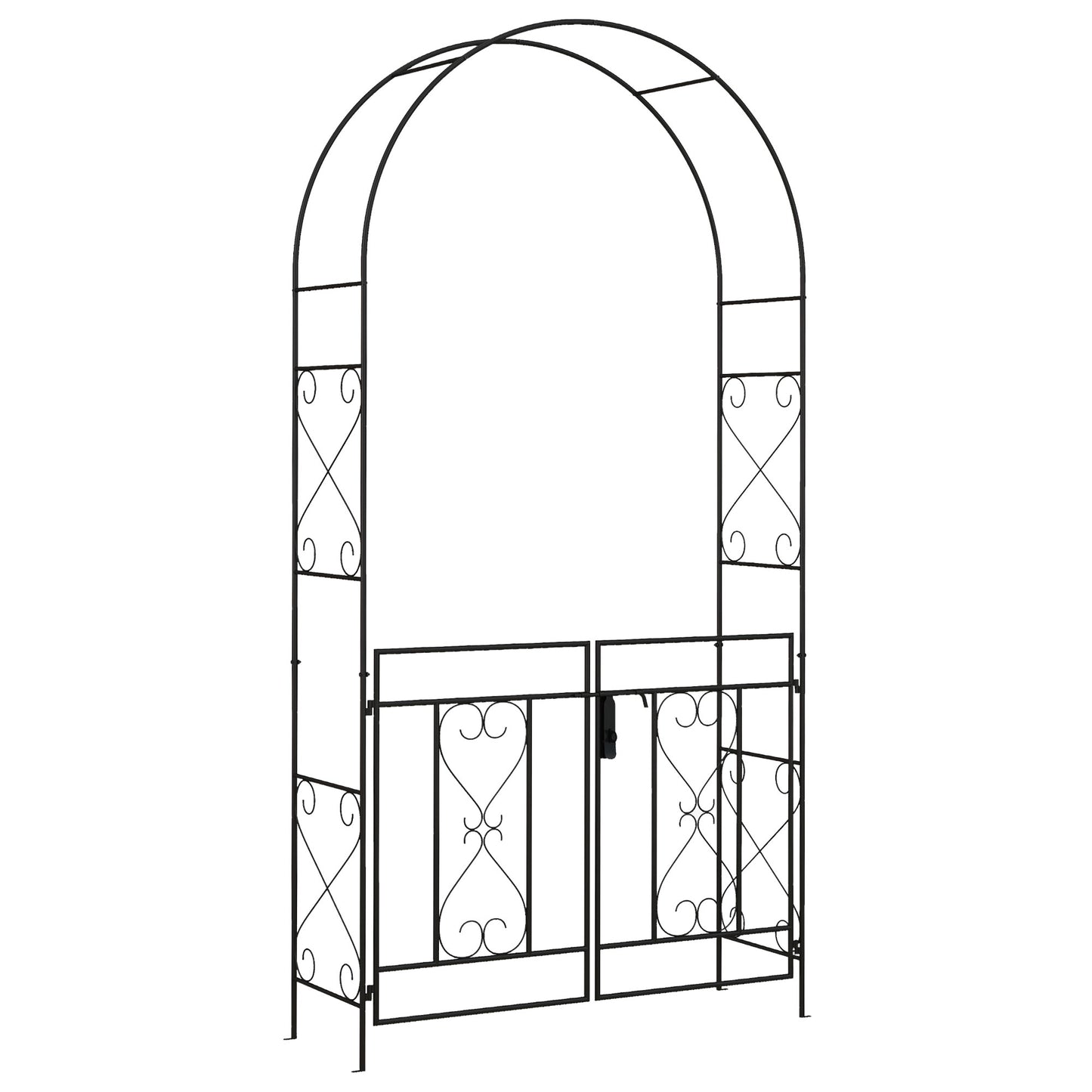 Outsunny Garden Arch with Double Gates, Metal Garden Arbor for Climbing Roses & Vines, Decorative Outdoor Archway for Backyard Pathways, Black