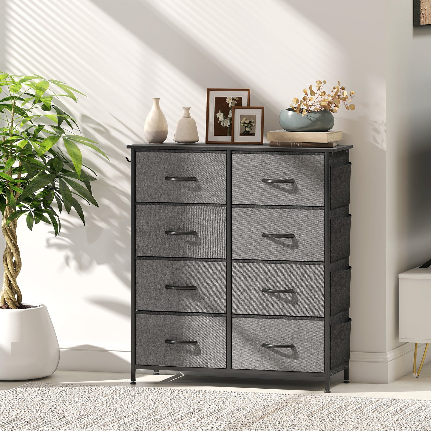 HOMCOM Chest of Eight Fabric Drawers - Charcoal Grey