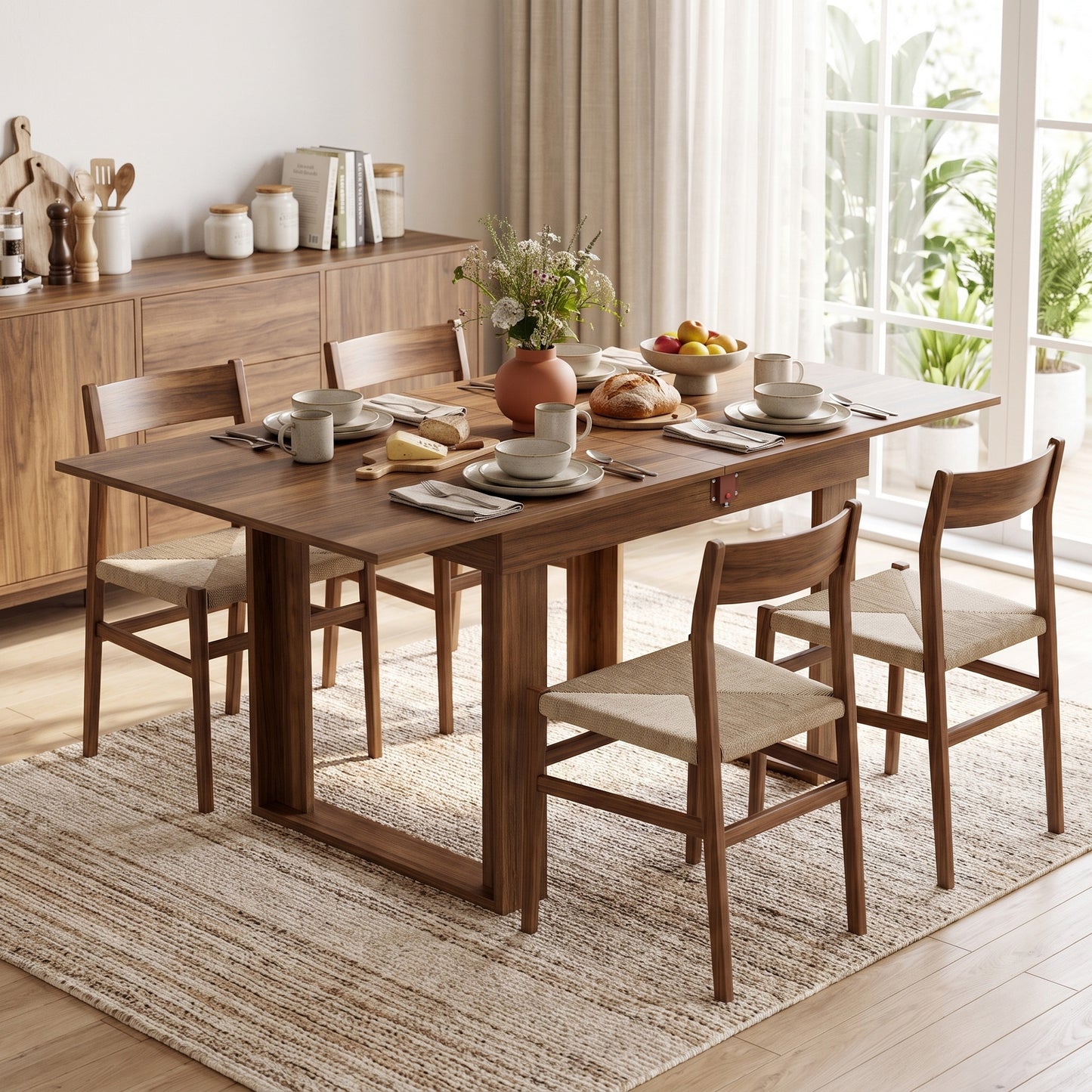 HOMCOM Folding Dining Table Under-Table Storage Extendable Kitchen Table Steel Rail Grey Wood Effect