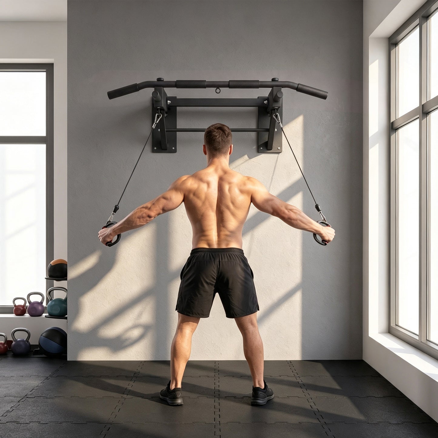 SPORTNOW Pull Up Bar Wall Mounted Chin Up Bar with Folding Design, 3 Hooks for Resistance Bands, Supports up to 120 kg, Black