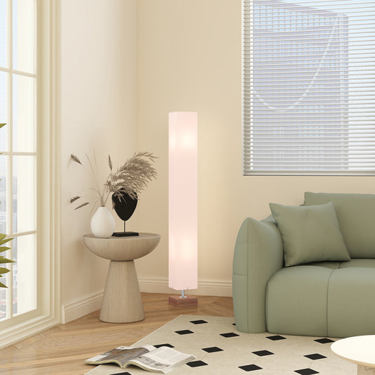 HOMCOM Floor Lamp, 120cm Standing Lamp with Linen Lampshade, Standard Light with Pine Wood Base for Living Room, Bedroom (Bulbs Not Included)