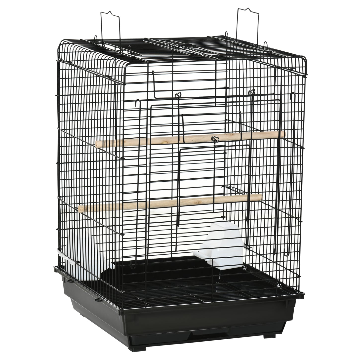 PawHut Steel Bird Cage with Openable Top, Stand, Tray, Handles, Feeding Bowls for Parakeet Cockatiel - Black