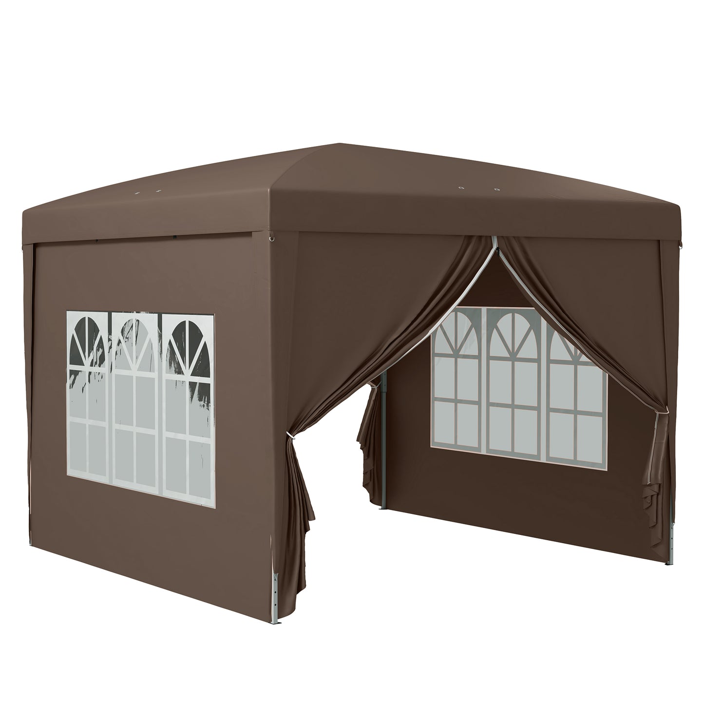 Outsunny 3x3(m) Pop-Up Gazebo, with Curtain Walls and Windows, Coffee