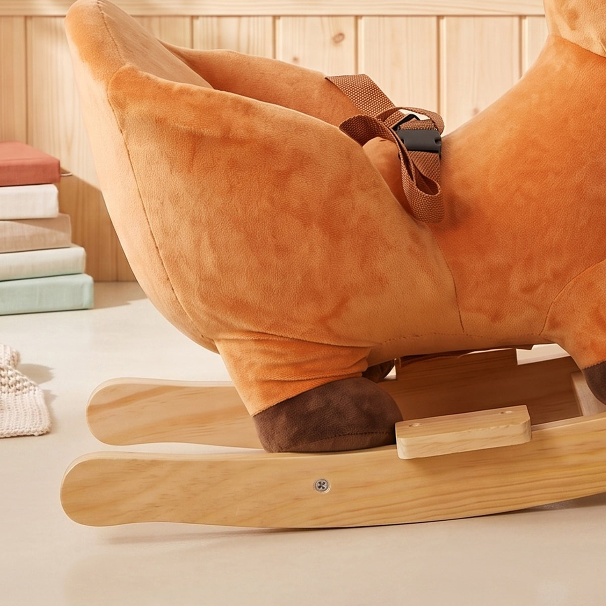 AIYAPLAY Rocking Horse, Ride on Horse Deer Design with Sounds, Security Belt, Rocking Stopper, for Toddlers 1-3 Years, Brown