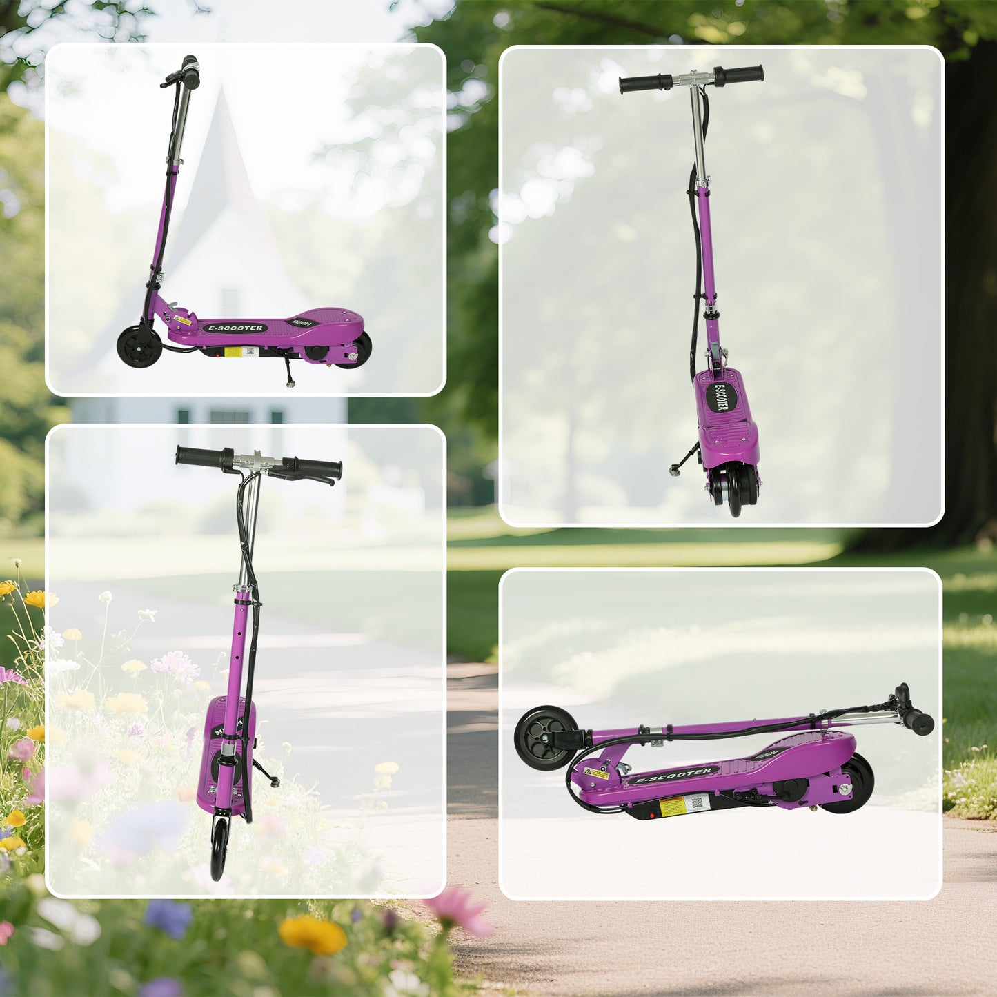 HOMCOM Foldable Electric Kids Scooter, Ride-on for Ages 7-14 Years, Purple