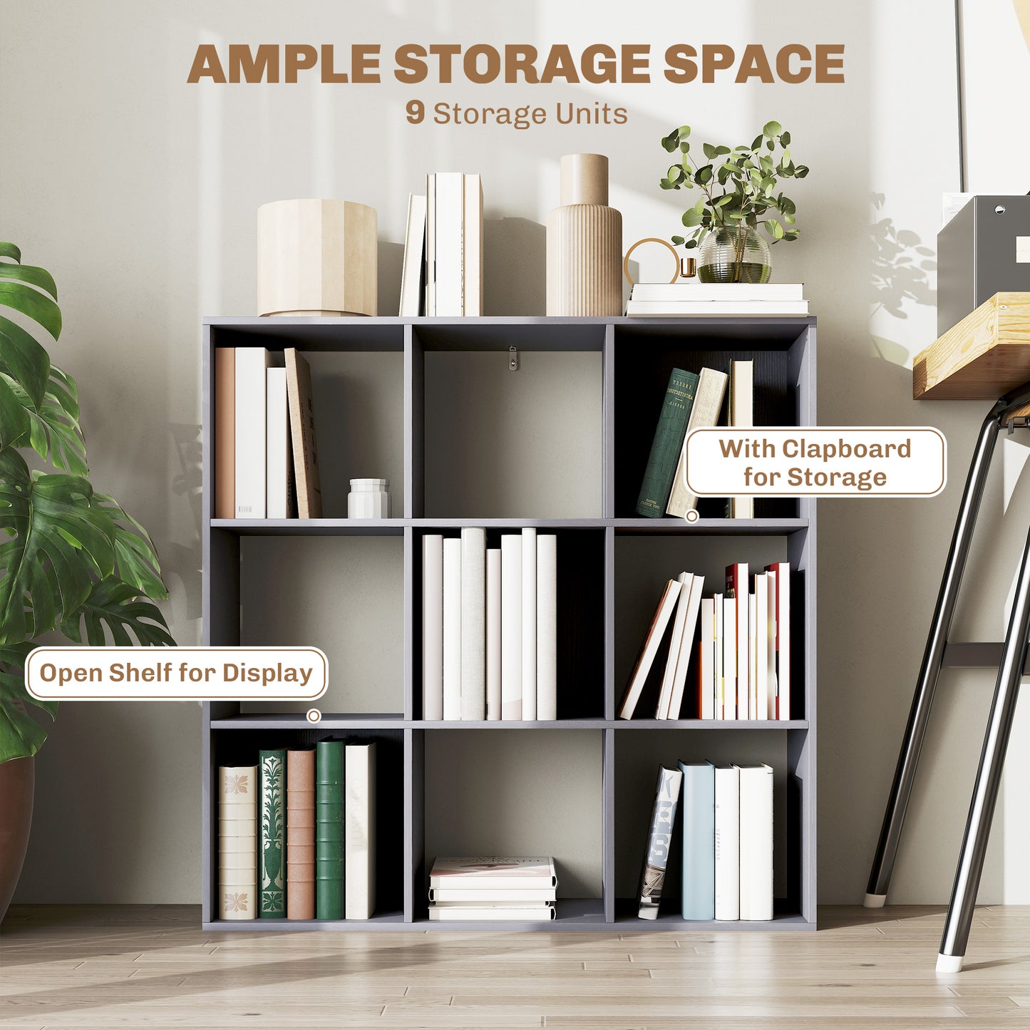 HOMCOM Nine-Cube Storage Shelf - Grey