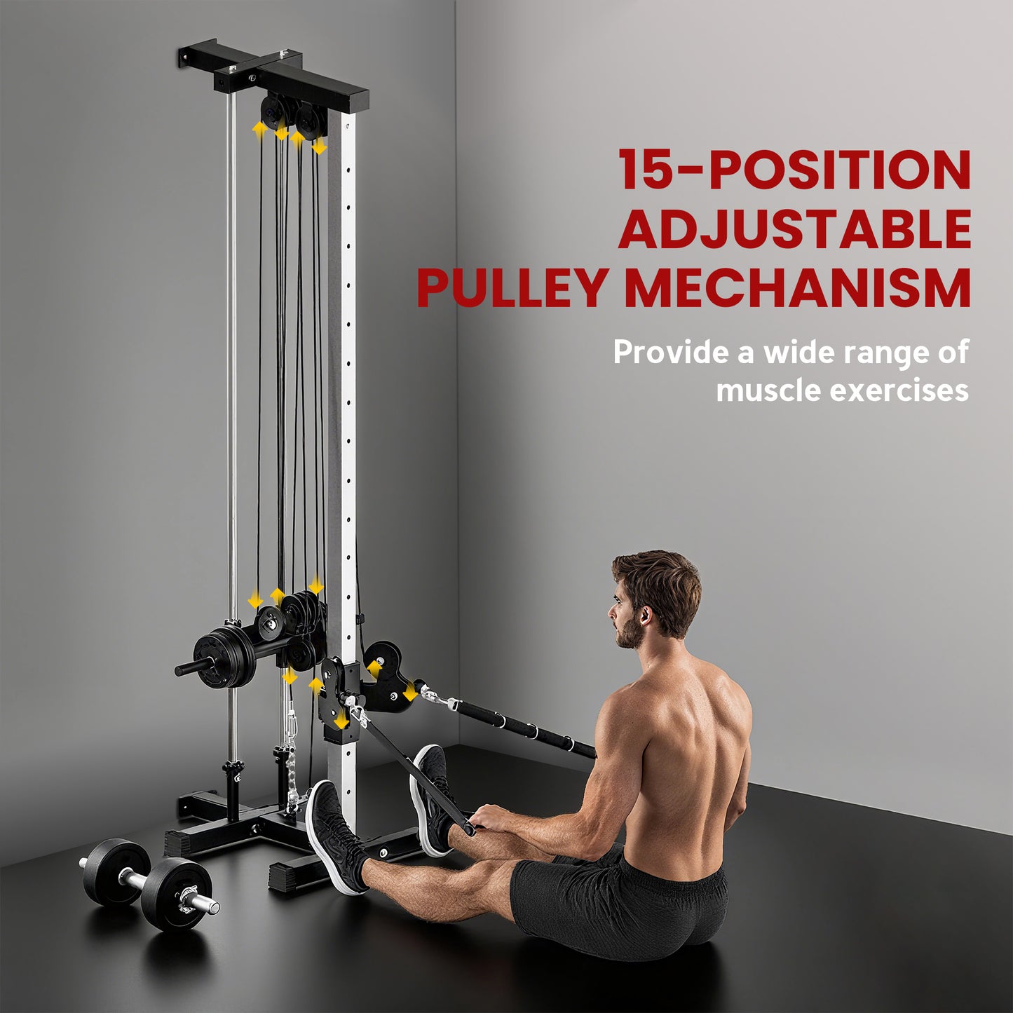 SPORTNOW Wall Mount Cable Machine, 15 Positions Adjustable Cable Crossover Machine Dual Pulley System for Home Gym