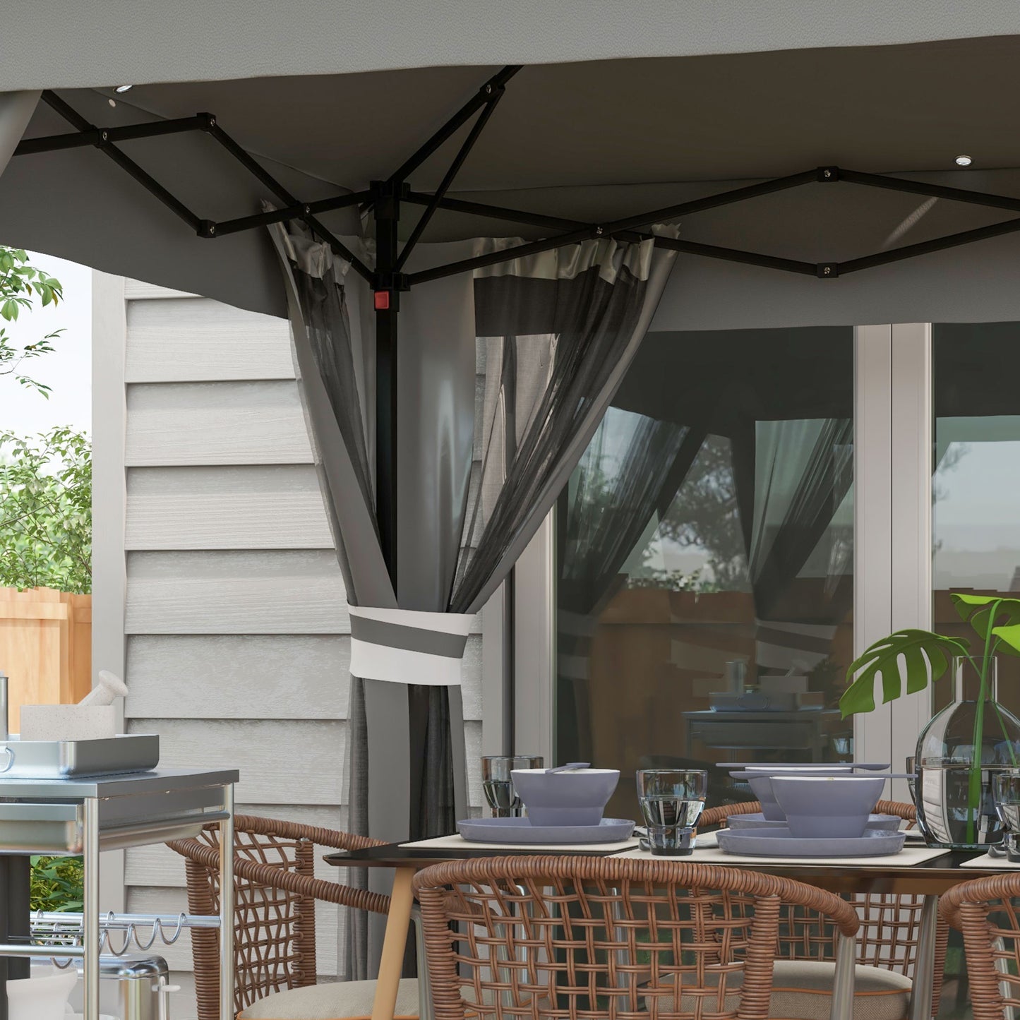 Outsunny 3.36 x 3.36m Pop Up Gazebo Party Tent with Solar-Powered LED Lights, Adjustable Event Shelter with Netting, Grey
