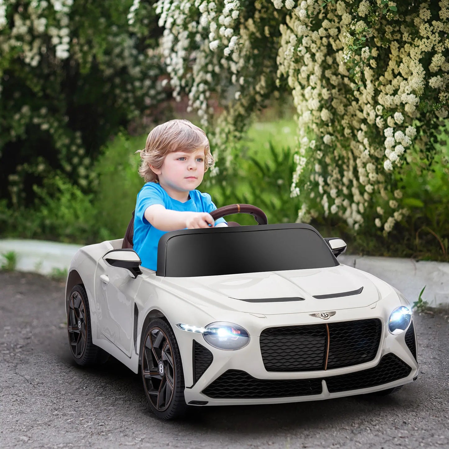 Bentley Bacalar Licensed 12V Kids Electric Car, with Remote Control, Horn, Lights, Music, Suspension Wheels, White