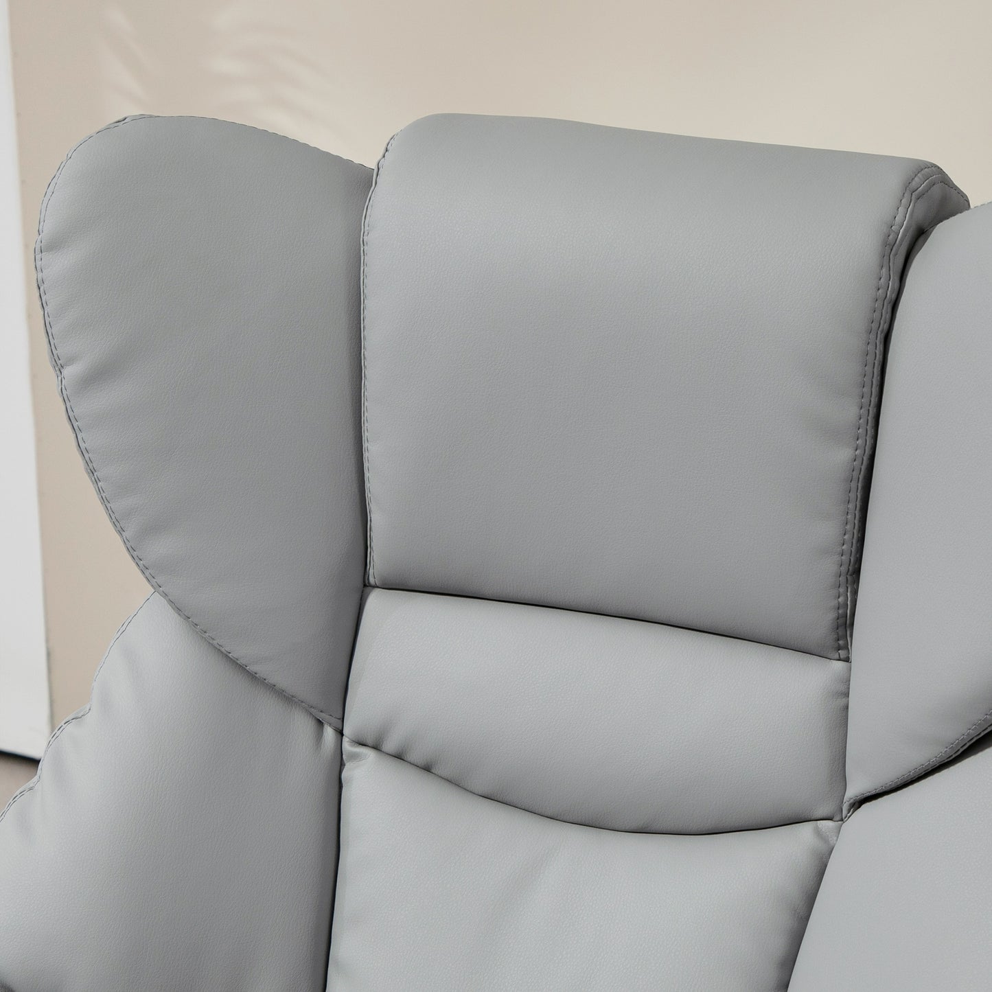 HOMCOM 360° Swivel Recliner Chair with Footstool, PU Leather Manual Recliner Armchair with Footstool, Solid Wood Base, Upholstered Reclining Chair for Living Room, Bedroom, Office, Light Grey