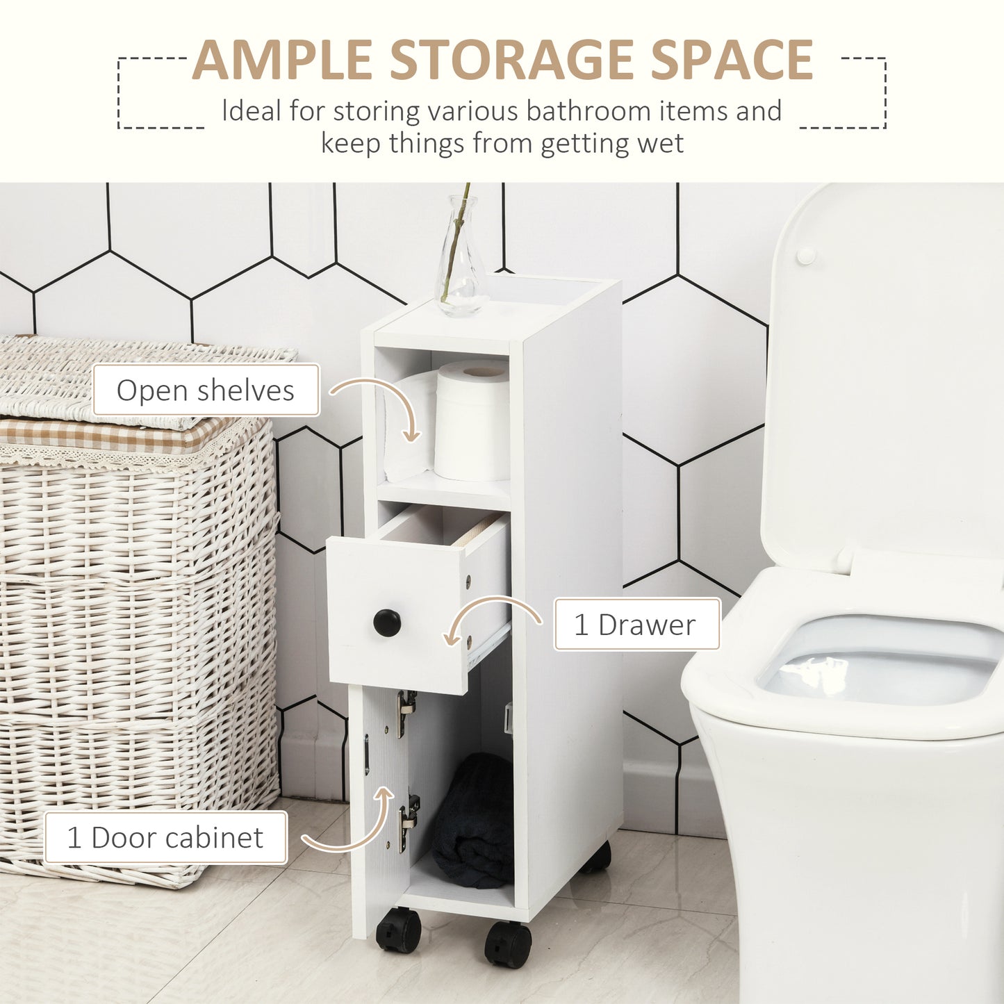 kleankin Slimline Bathroom Storage Cabinet - White