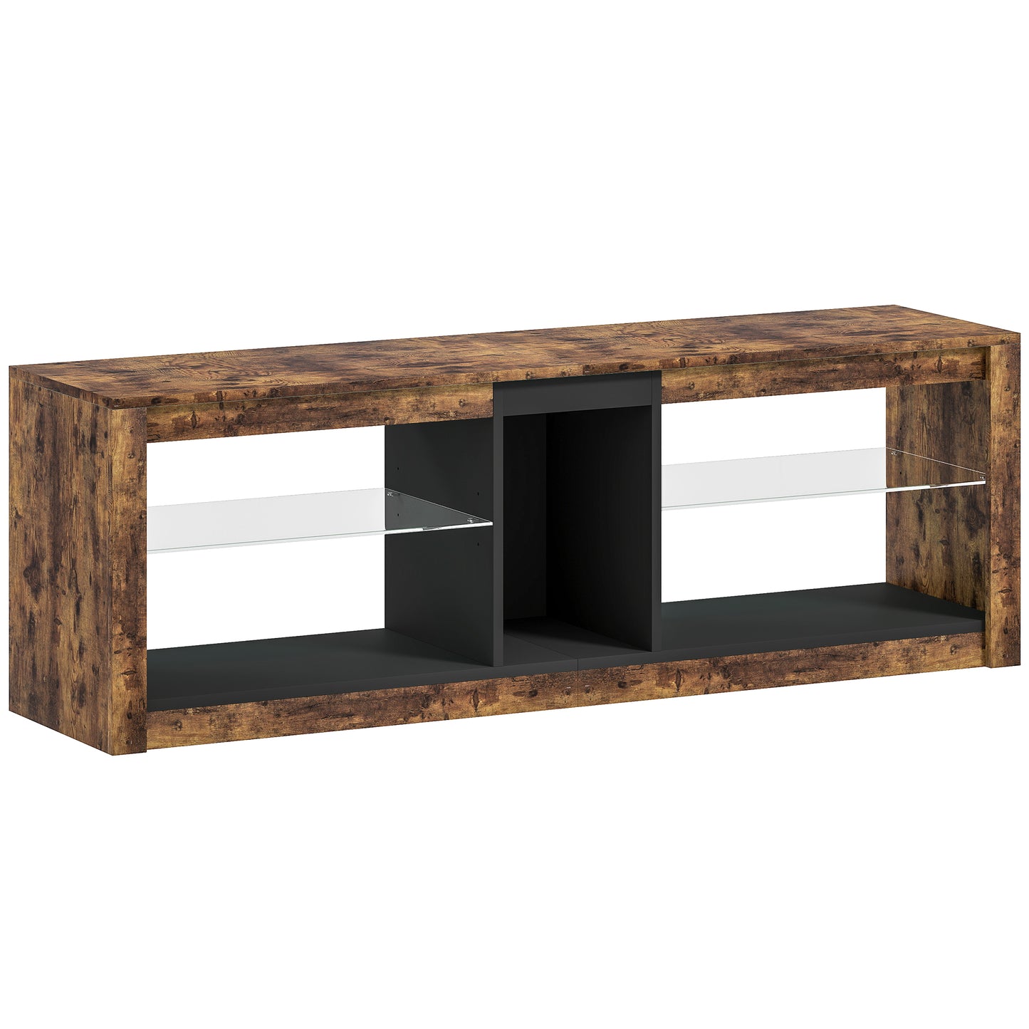 HOMCOM TV Stand Cabinet with LED Lights and Remote Control for TVs up to 65", Entertainment Centre with Storage Shelves and Compartment, Rustic Brown