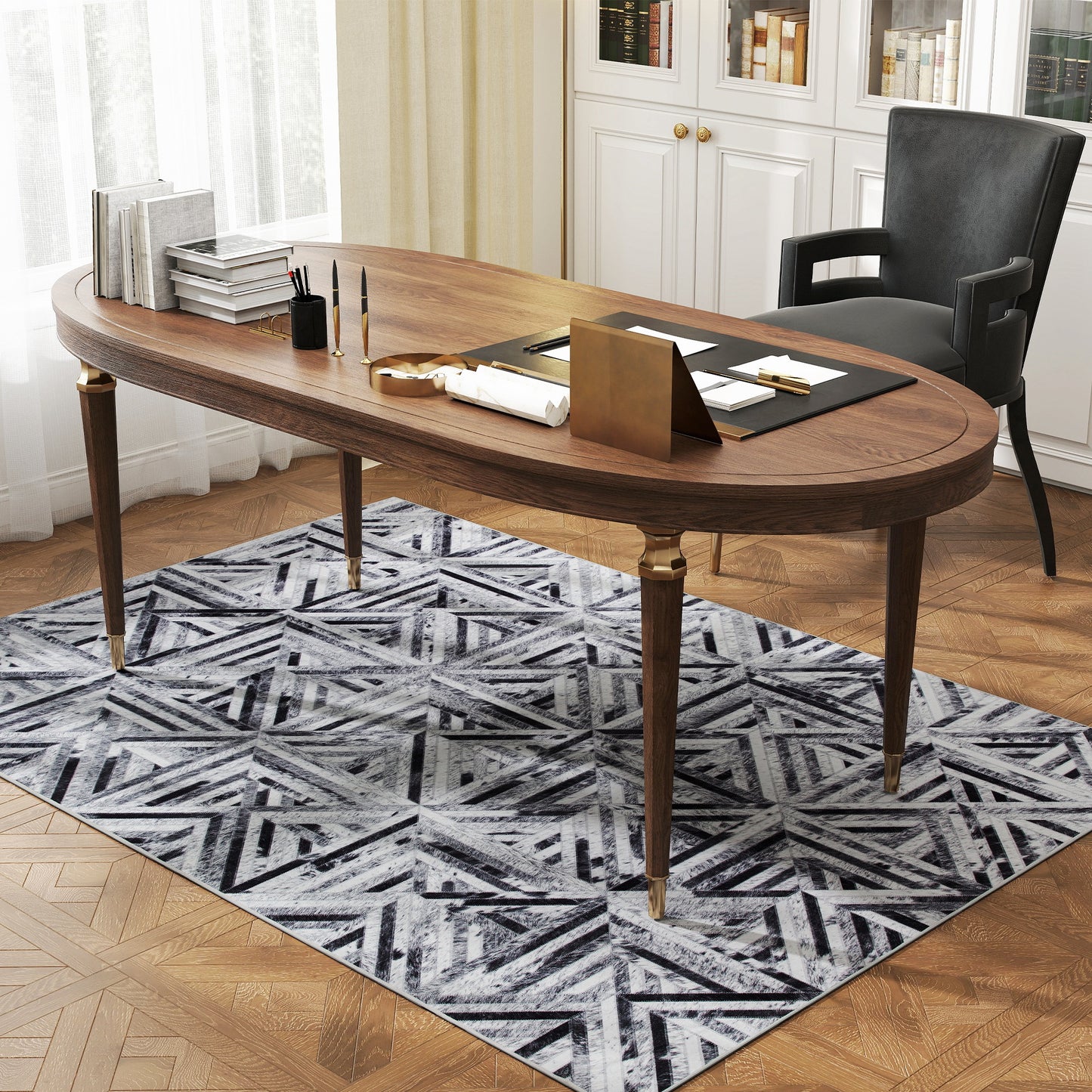 HOMCOM Modern Area Rug, Triangle Pattern Non-Slip Washable Rug, Chenille Floor Carpet for Living Room, Bedroom, Dining Room, Home Office, 170 x 120 cm, Black