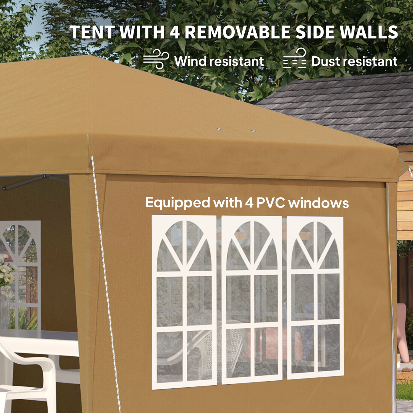 Outsunny 3 x 6m Pop-Up Gazebo, with Removable Walls - Khaki