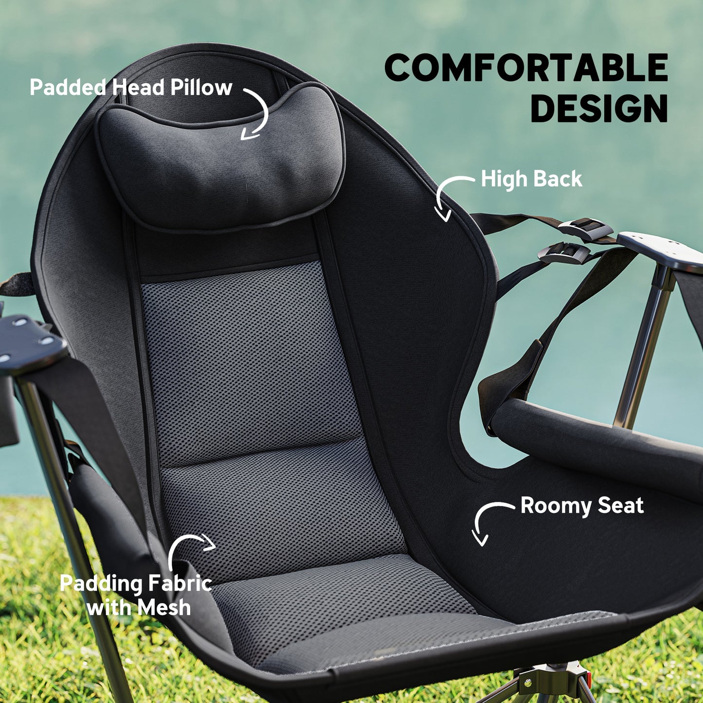 Outsunny Hammock Camping Chair Set of 2, Adjustable Back Portable Swinging Camping Chair with Cup Holder, Headrest, Padded Seat and Carry Bag for Travel Fishing Hiking, Black