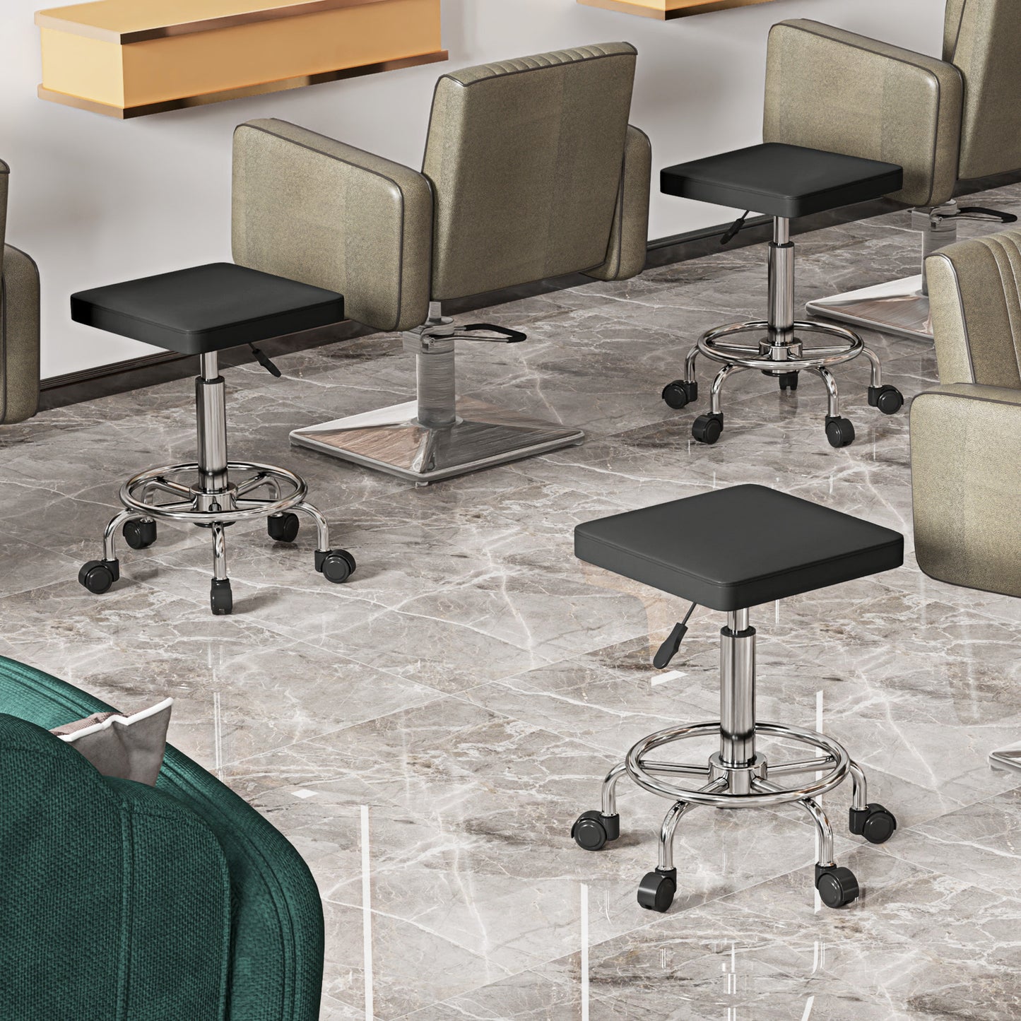 HOMCOM Faux Leather Padded Salon Stool - Black