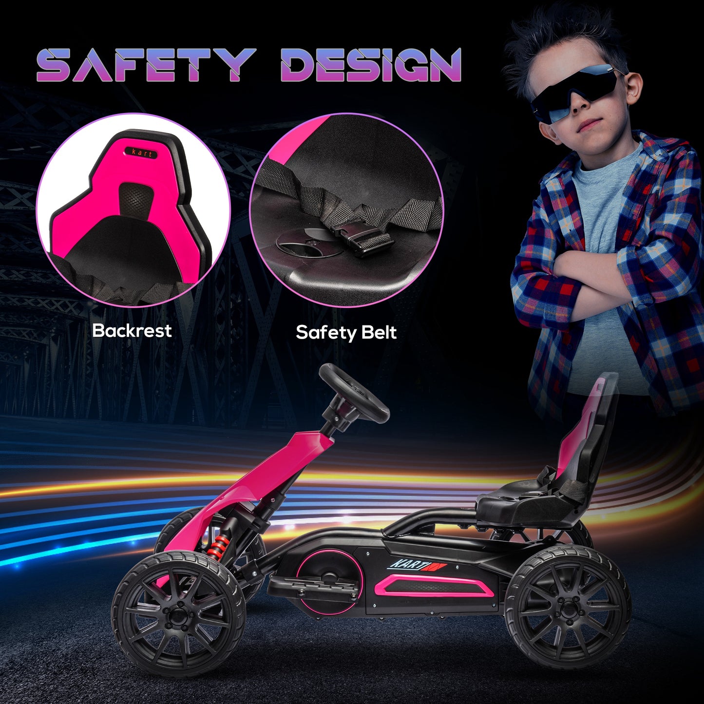 HOMCOM 12V Electric Go-Kart for Kids, Ride-On Racing Go-Kart, with Forward and Reversing Functions, for Ages 3-8 Years - Pink