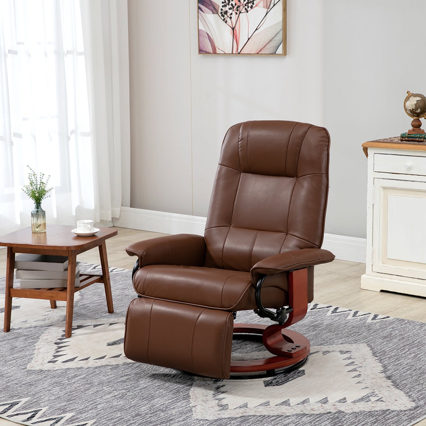 HOMCOM Faux Leather Armchair, with 145° Reclining Back and Footrest - Brown