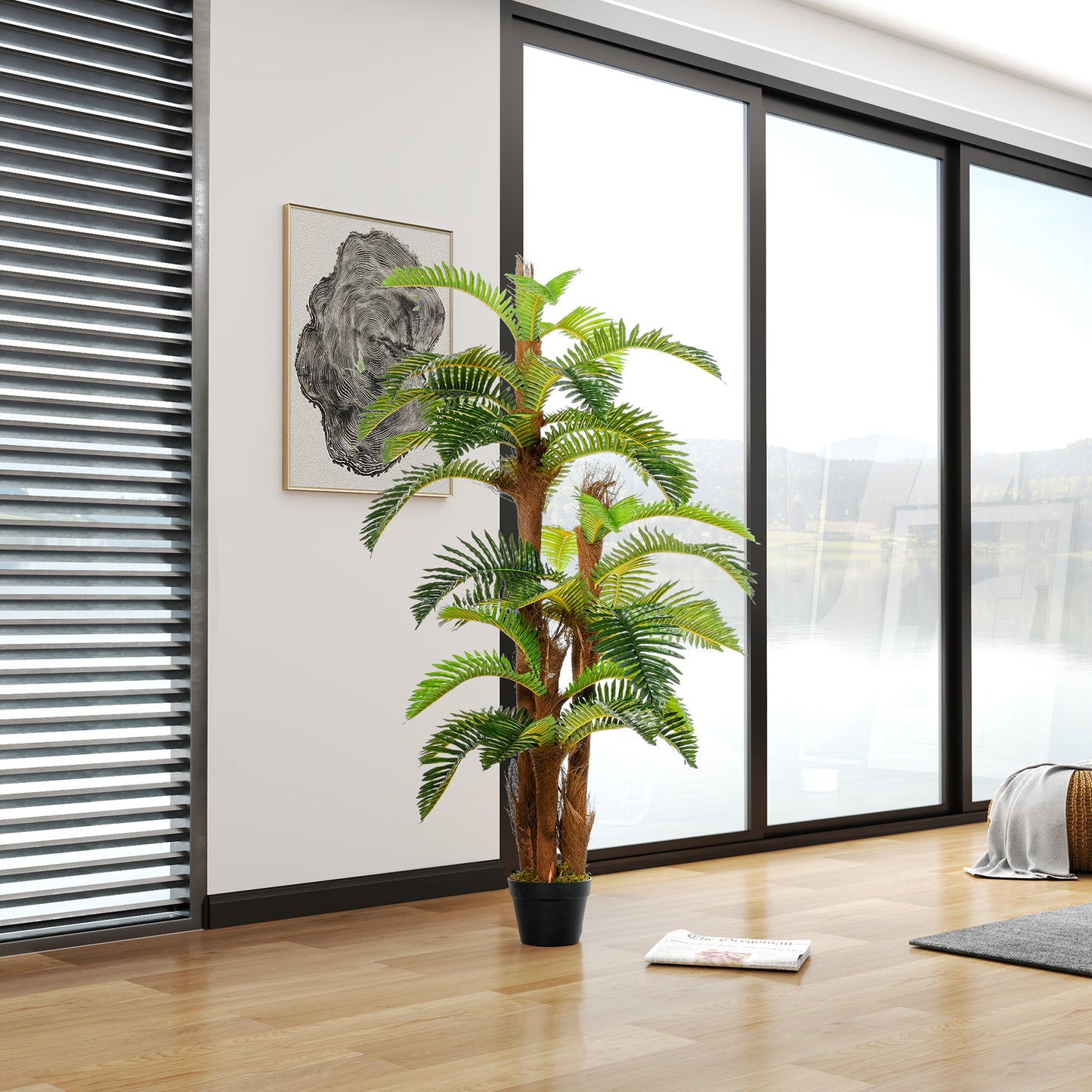 Outsunny Artificial Plant Tropical Palm in Pot, Fake Plants for Home Indoor Decor, 150cm, Green