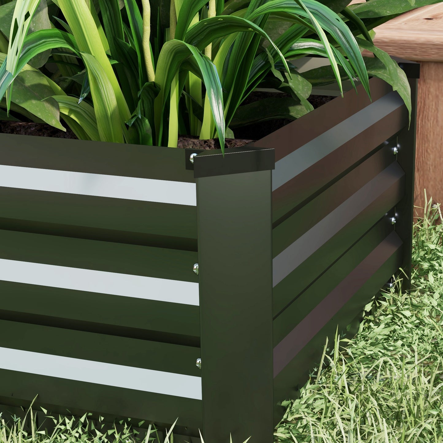 Outsunny Set of Two 100 x 60cm Steel Planter Boxes - Grey