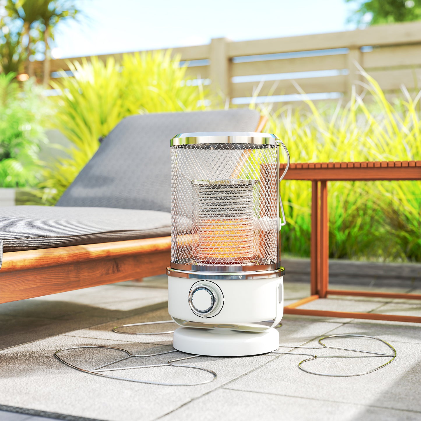 Outsunny 2000W Patio Electric Heater with 10-20 Coverage, Separation Coil, Freestanding Outdoor Infrared Heater with Tip-Over Protection, Overheat Protection, Handle for Indoor and Outdoor Use, White