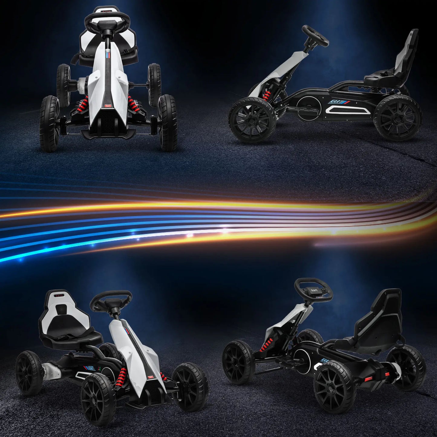 12V Electric Go Kart for Kids, Ride-On Racing Go Kart with Forward Reversing, Rechargeable Battery, 2 Speeds, for Boys Girls Aged 3-8 Years Old - White