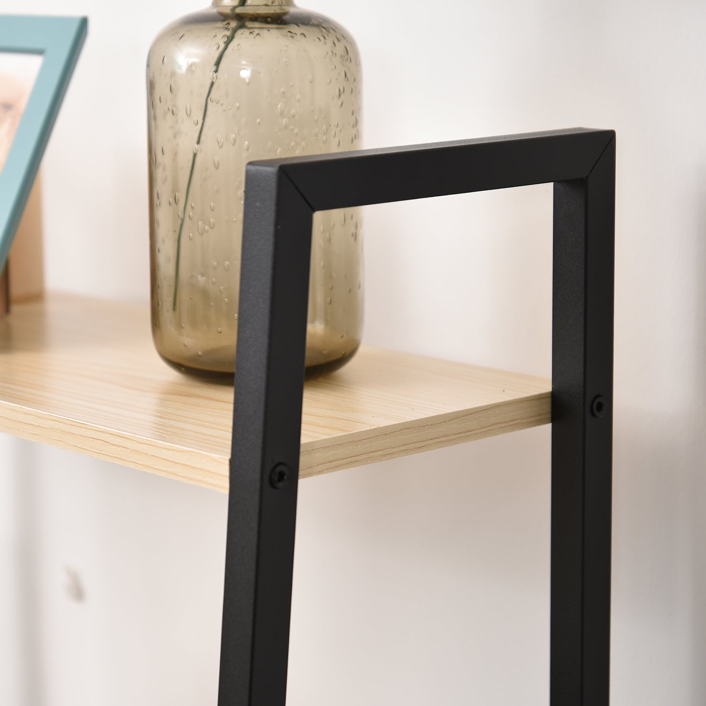 HOMCOM Ladder Shelf, Bookshelf, 4-Tier Industrial Storage Rack for Living Room, Bedroom, Kitchen, Oak and Black