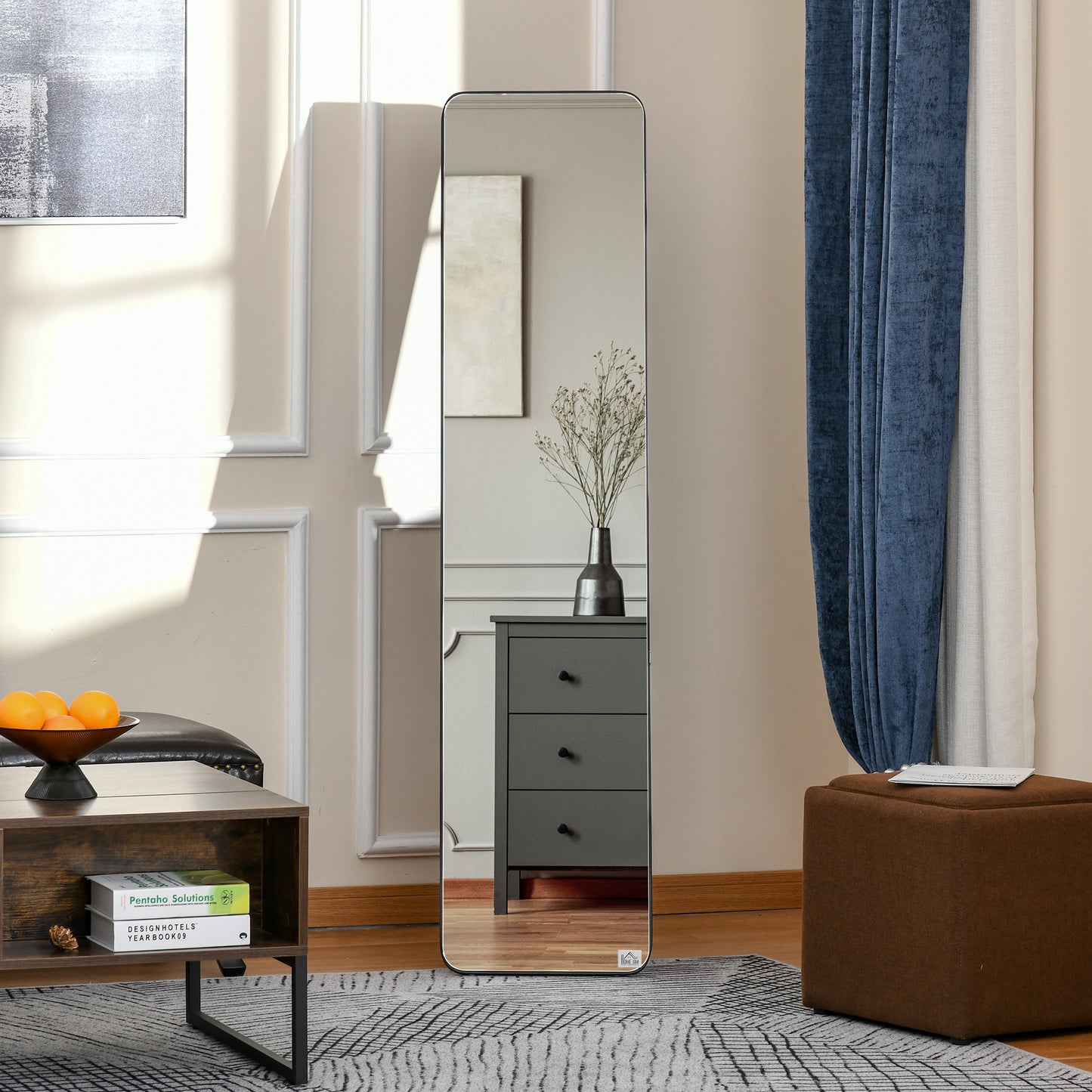 HOMCOM Full Length Mirror, 156 x 37 cm Rectangular Full Body Mirror with Stand, Floor Standing, Hanging or Leaning Against Wall for Bedroom Cloakroom, Black