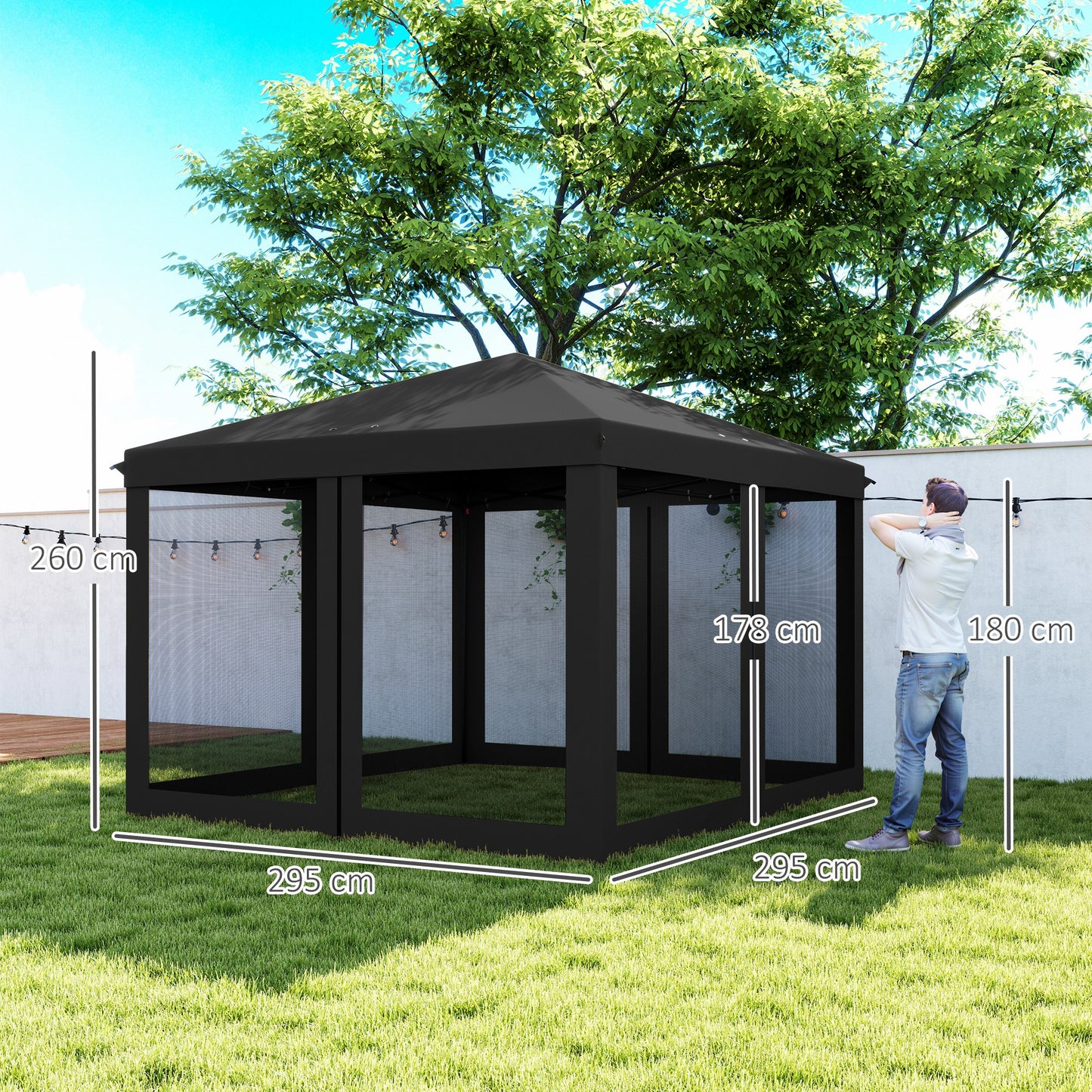 Outsunny 3 x 3Â m Pop Up Gazebo, 420D Garden Tent Canopy with Removable Mesh Sidewall Netting, Carry Bag for Garden Patio Outdoor, Black