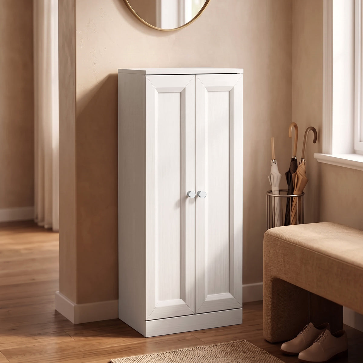 HOMCOM Narrow Bathroom Cabinet, Slim Storage Cabinet with 2 Doors & 4 Tiers, Freestanding Narrow Cupboard