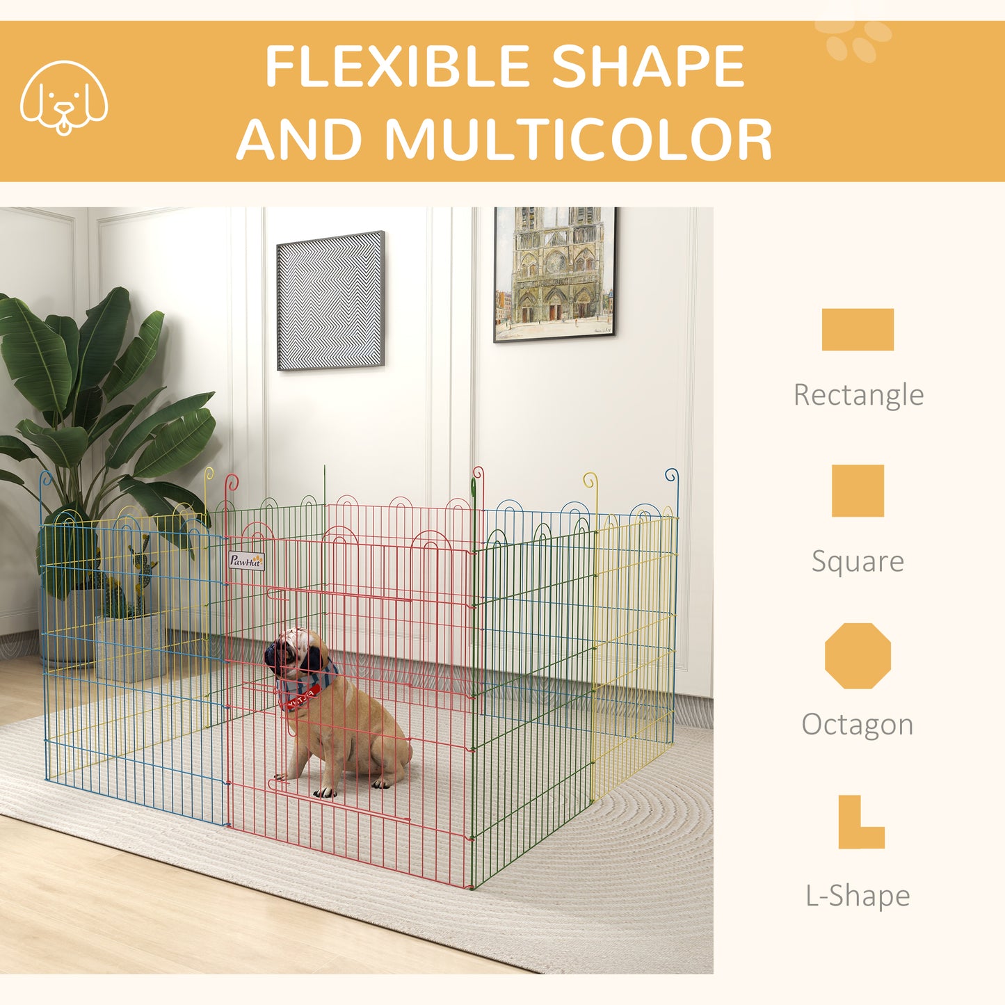 PawHut Pet Playpen Crate, with Eight Panels, Door, for Indoors and Outdoors, 60H x Φ156cm
