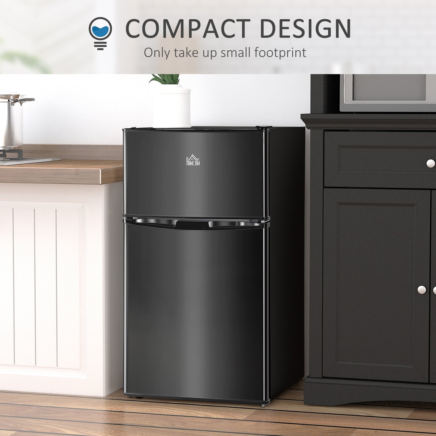 HOMCOM 88L Under Counter Fridge Freezer, Small Refrigerator with 5-Setting, 3 Star Freezer Rating, Black