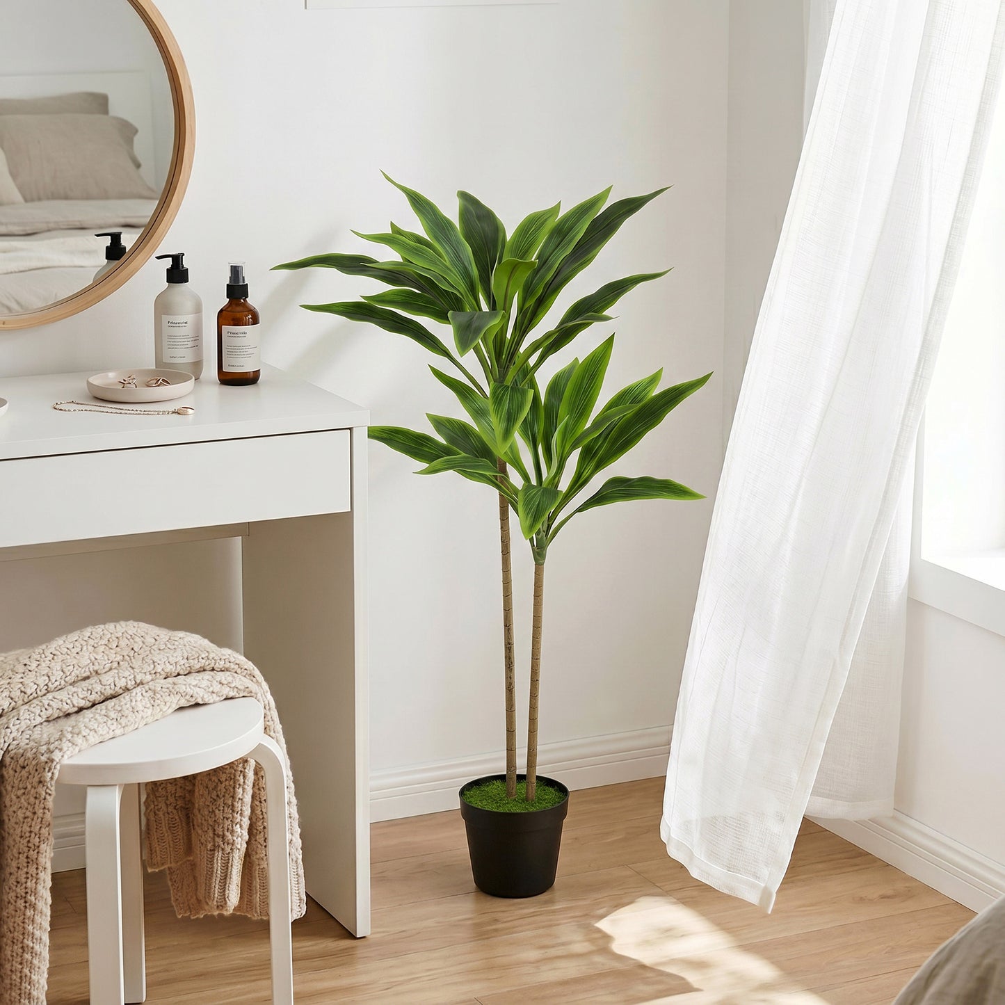 HOMCOM 90 cm Artificial Cordyline Tree in Moss Effect Pot, Realistic PEVA Faux Plant, Green